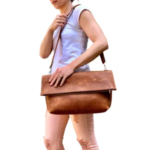Brown leather tote / Crossbody Clutch bag