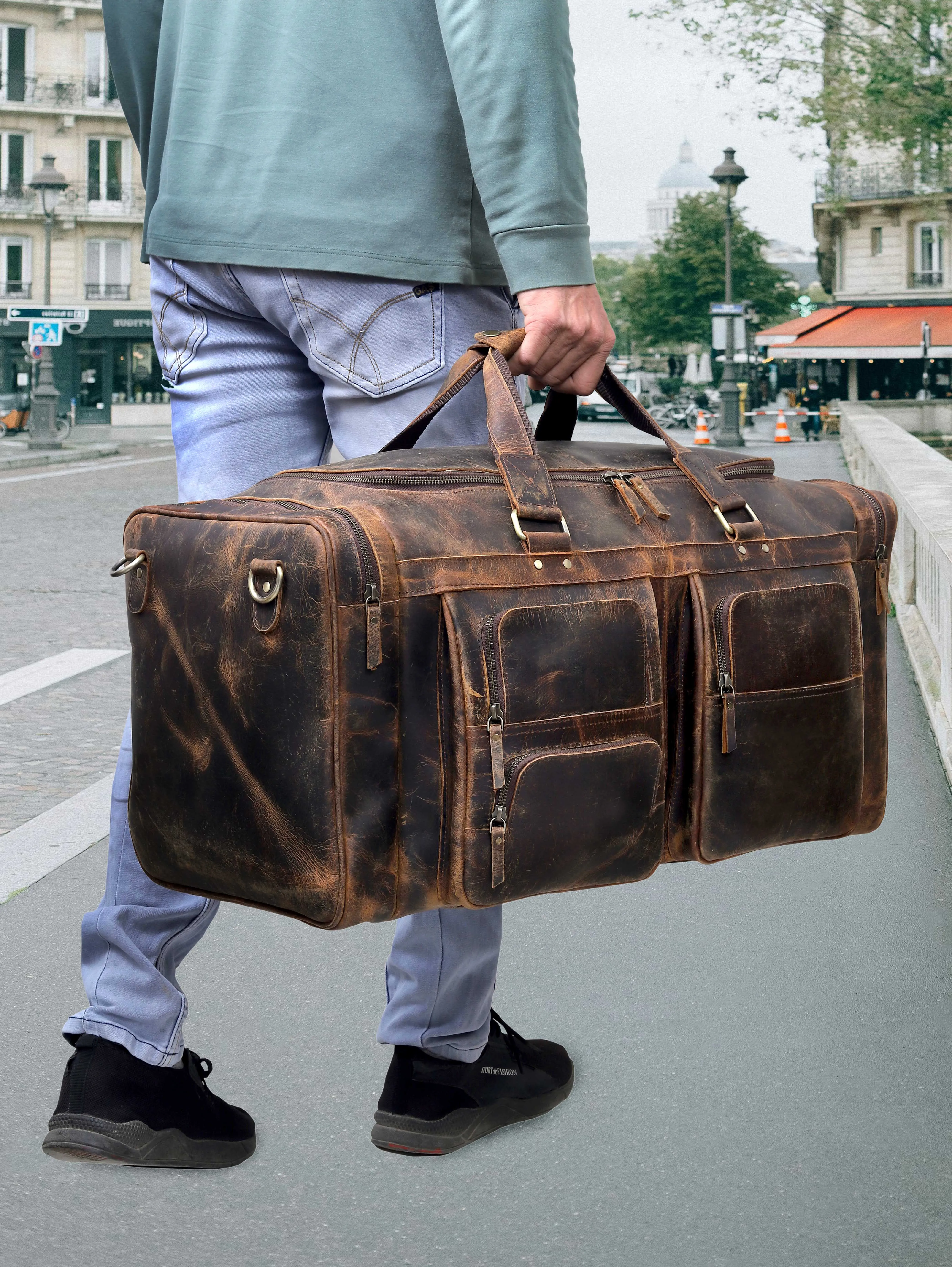 BUFFALO LEATHER DUFFEL WEEKENDER BAG