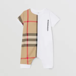 Burberry Check Panel Cotton Playsuit
