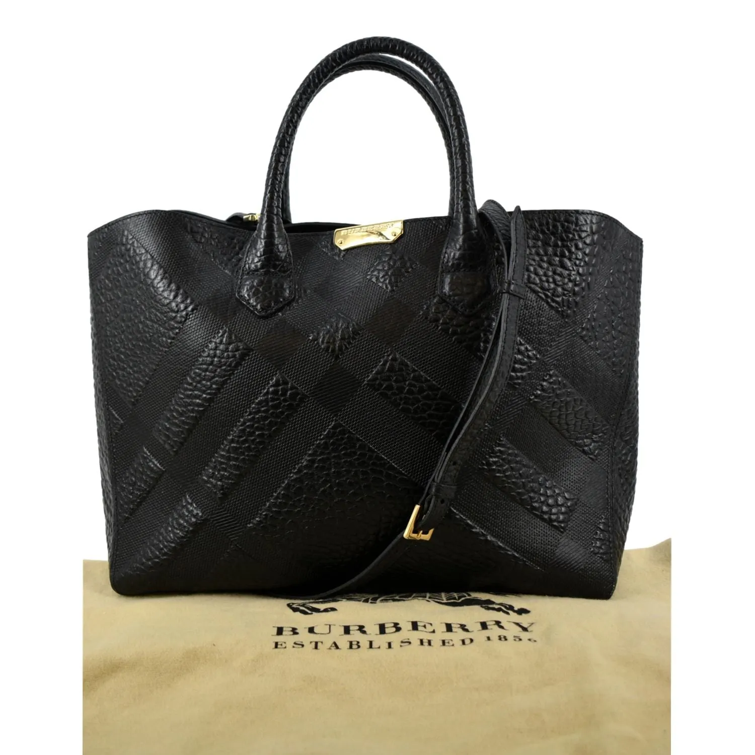 BURBERRY Dewsbury Medium Grain Check Embossed Tote Bag Black