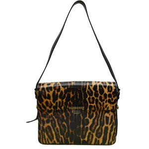 BURBERRY Grace Large Leopard Print Leather Shoulder Bag Multicolor
