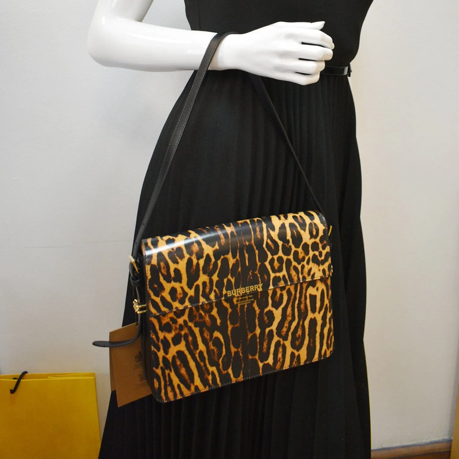 BURBERRY Grace Large Leopard Print Leather Shoulder Bag Multicolor