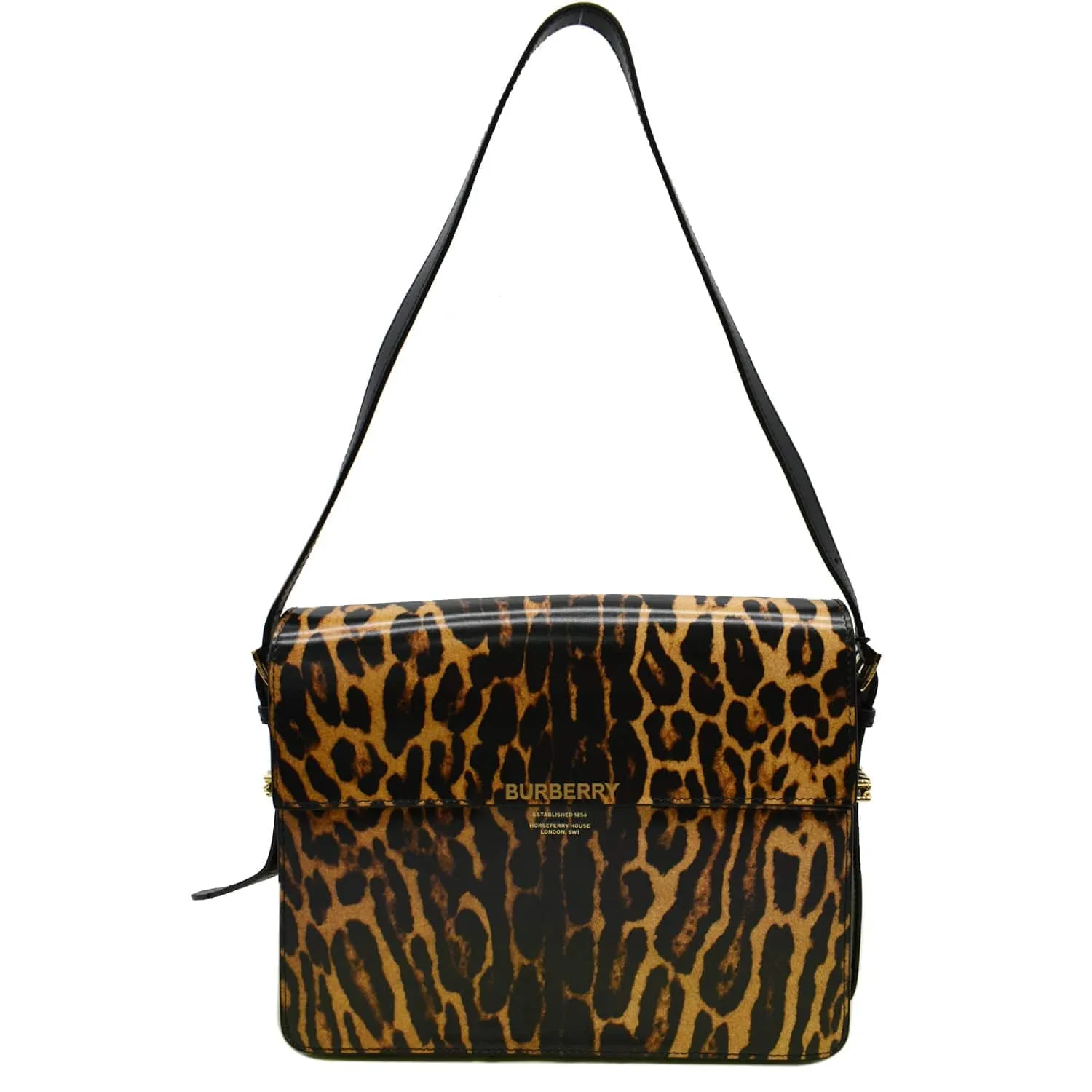 BURBERRY Grace Large Leopard Print Leather Shoulder Bag Multicolor