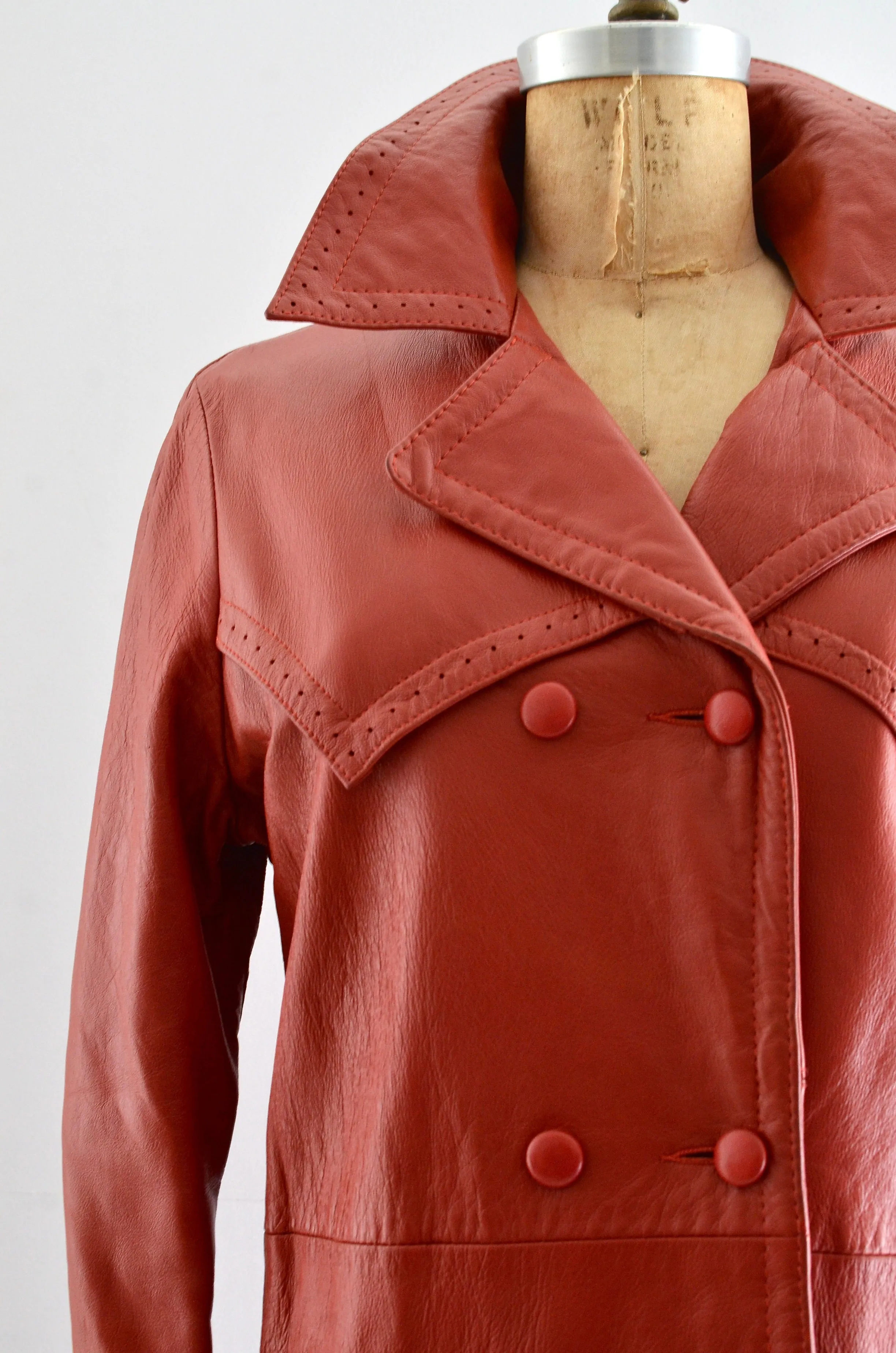 Burnt Sienna Leather Coat / S