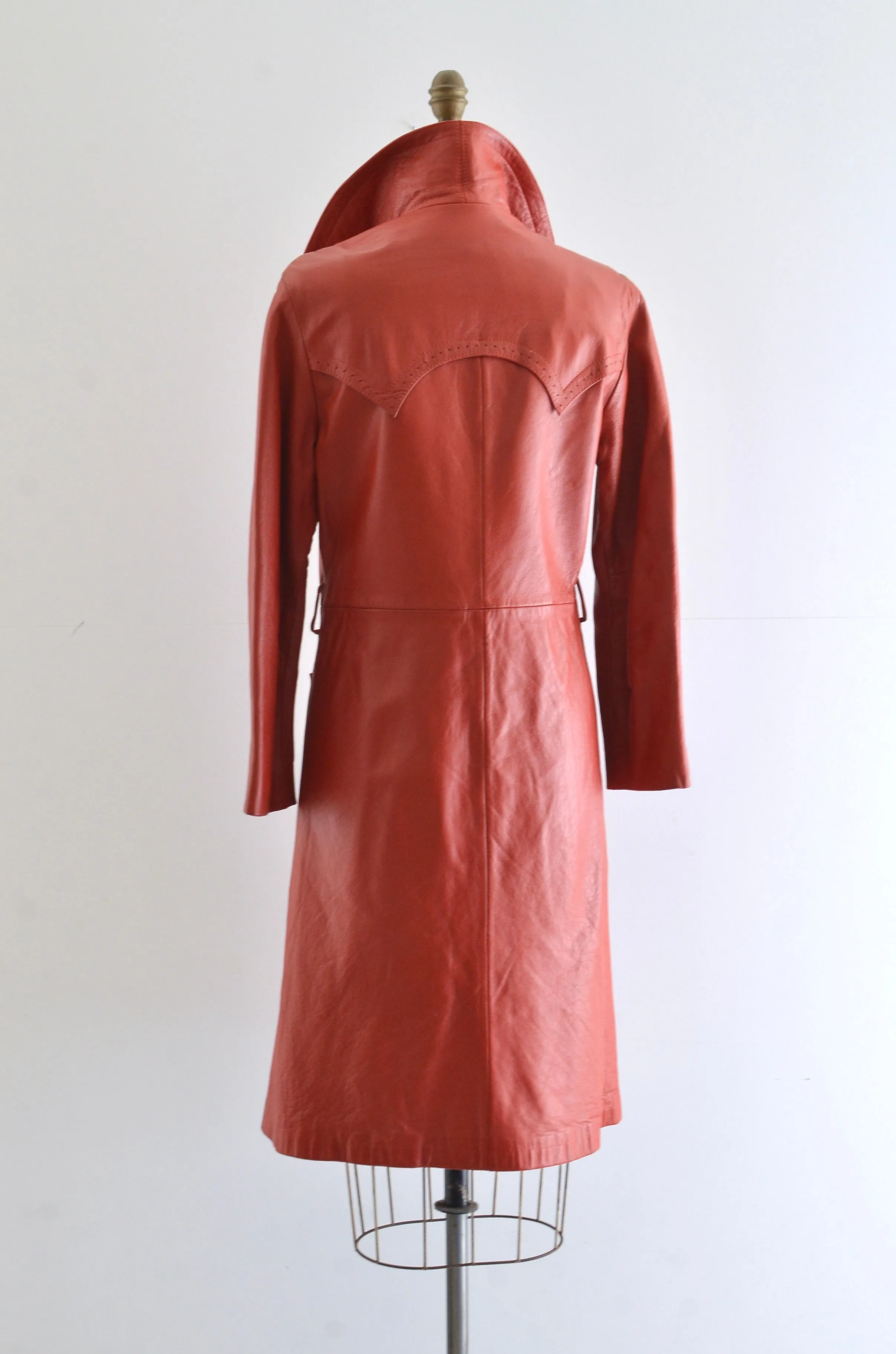 Burnt Sienna Leather Coat / S