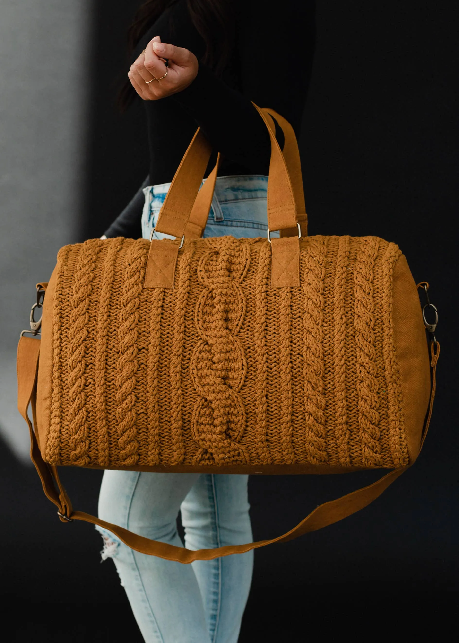 CABLE KNIT DUFFEL BAG - mustard, rust or grey