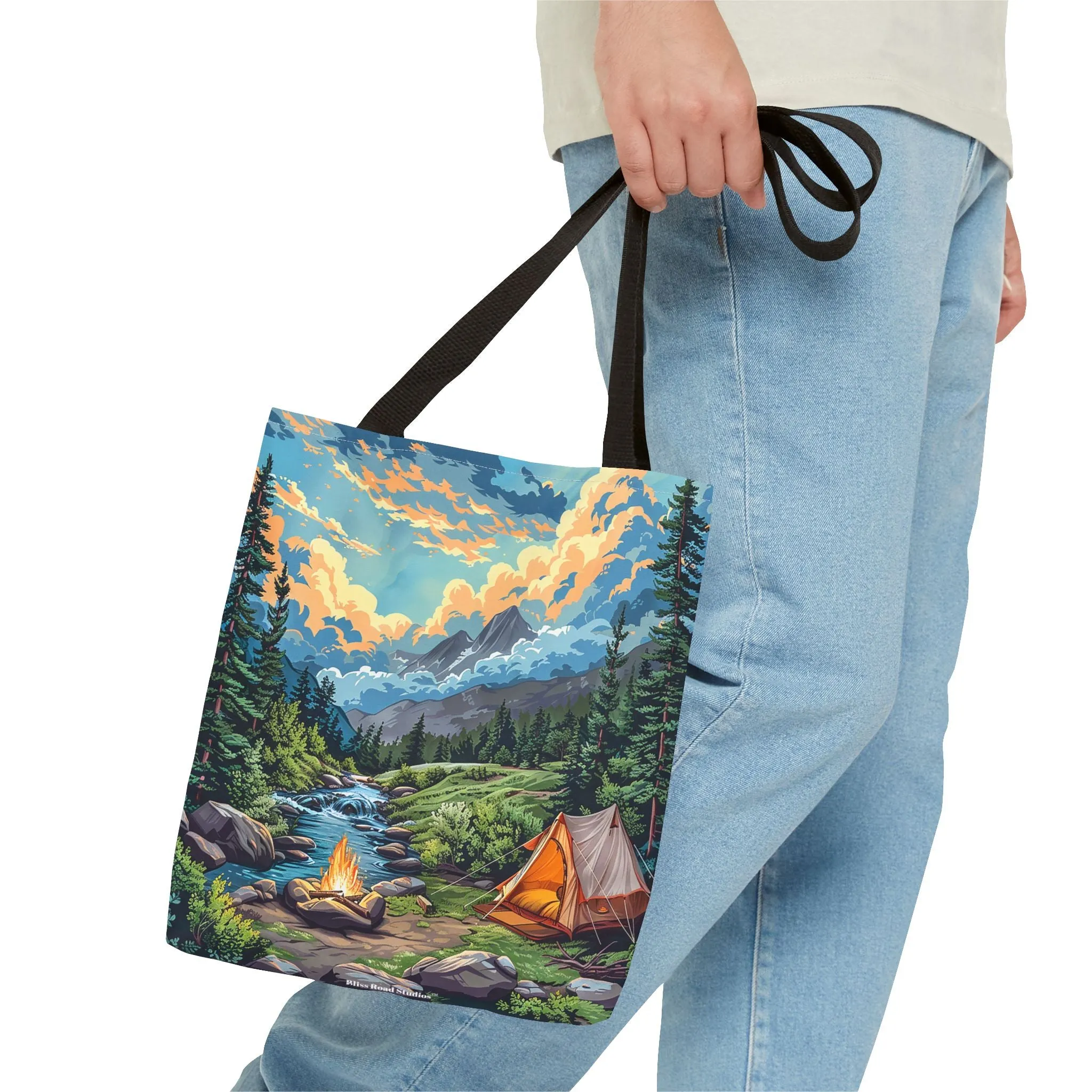 Campfire Serenity Tote Bag - Carry the Calm of the Campsite, Wherever Your Roam! Available in 3 sizes.