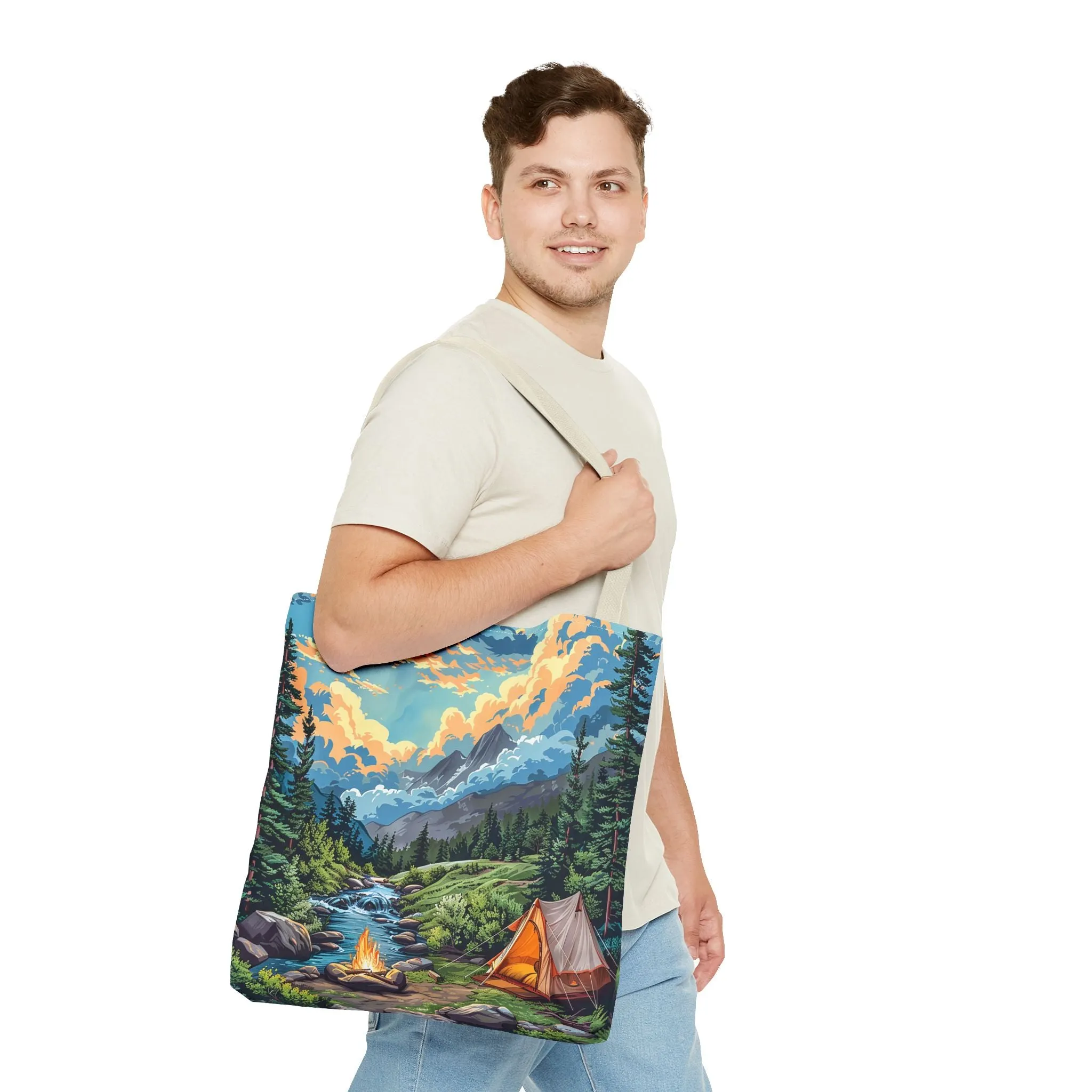 Campfire Serenity Tote Bag - Carry the Calm of the Campsite, Wherever Your Roam! Available in 3 sizes.