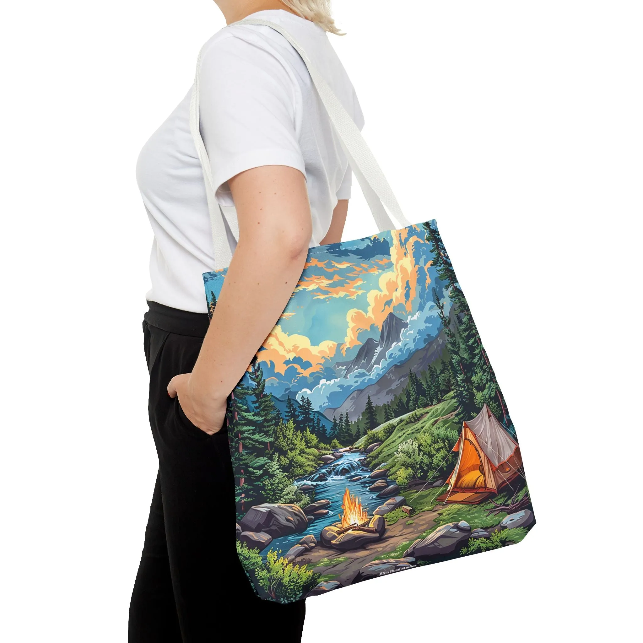 Campfire Serenity Tote Bag - Carry the Calm of the Campsite, Wherever Your Roam! Available in 3 sizes.