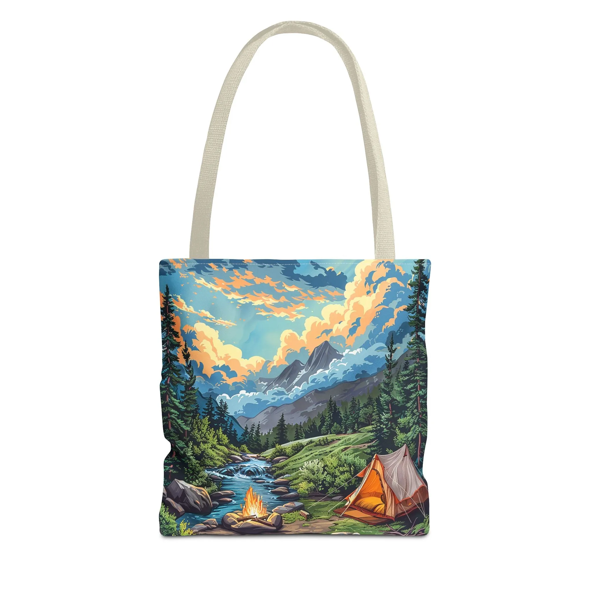 Campfire Serenity Tote Bag - Carry the Calm of the Campsite, Wherever Your Roam! Available in 3 sizes.