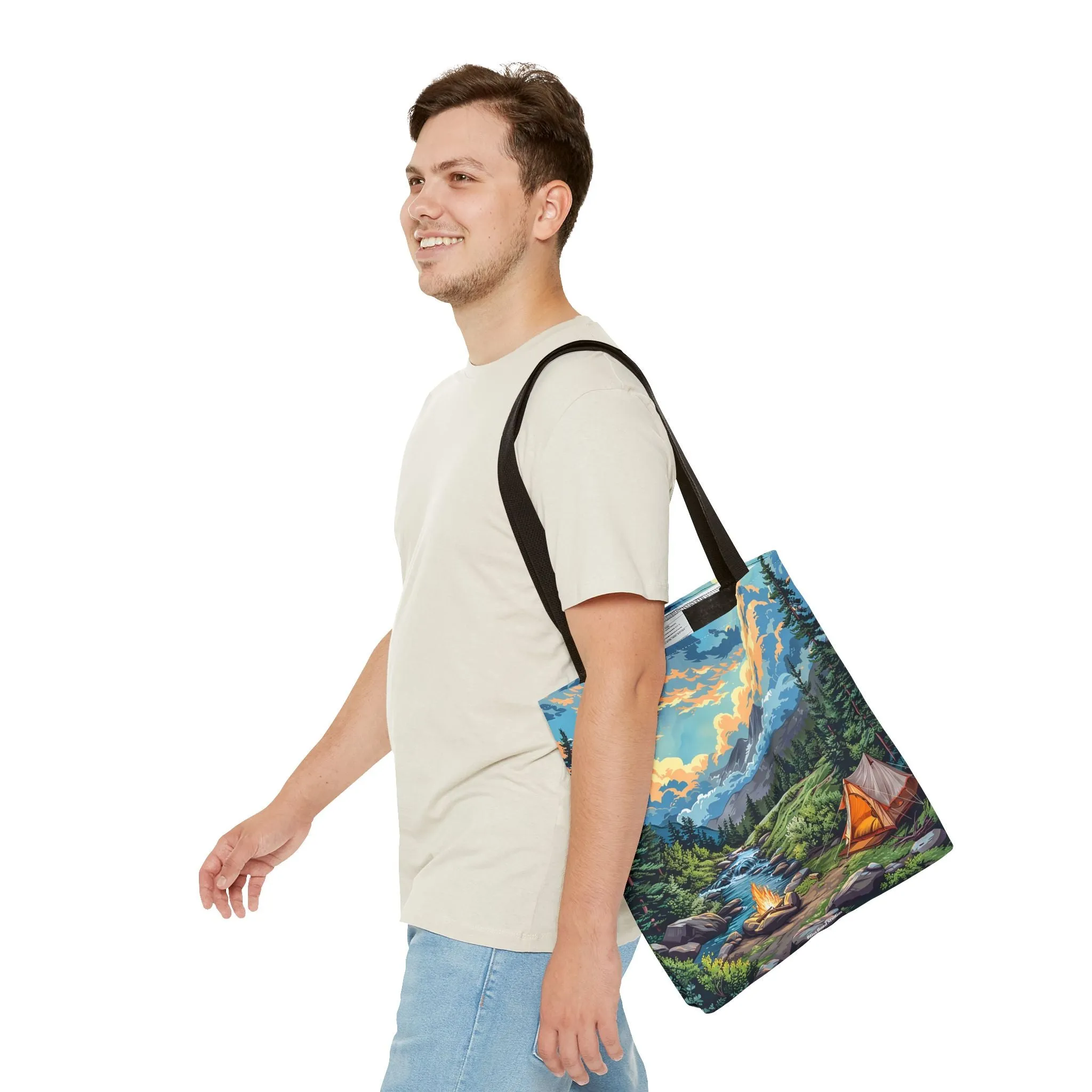 Campfire Serenity Tote Bag - Carry the Calm of the Campsite, Wherever Your Roam! Available in 3 sizes.