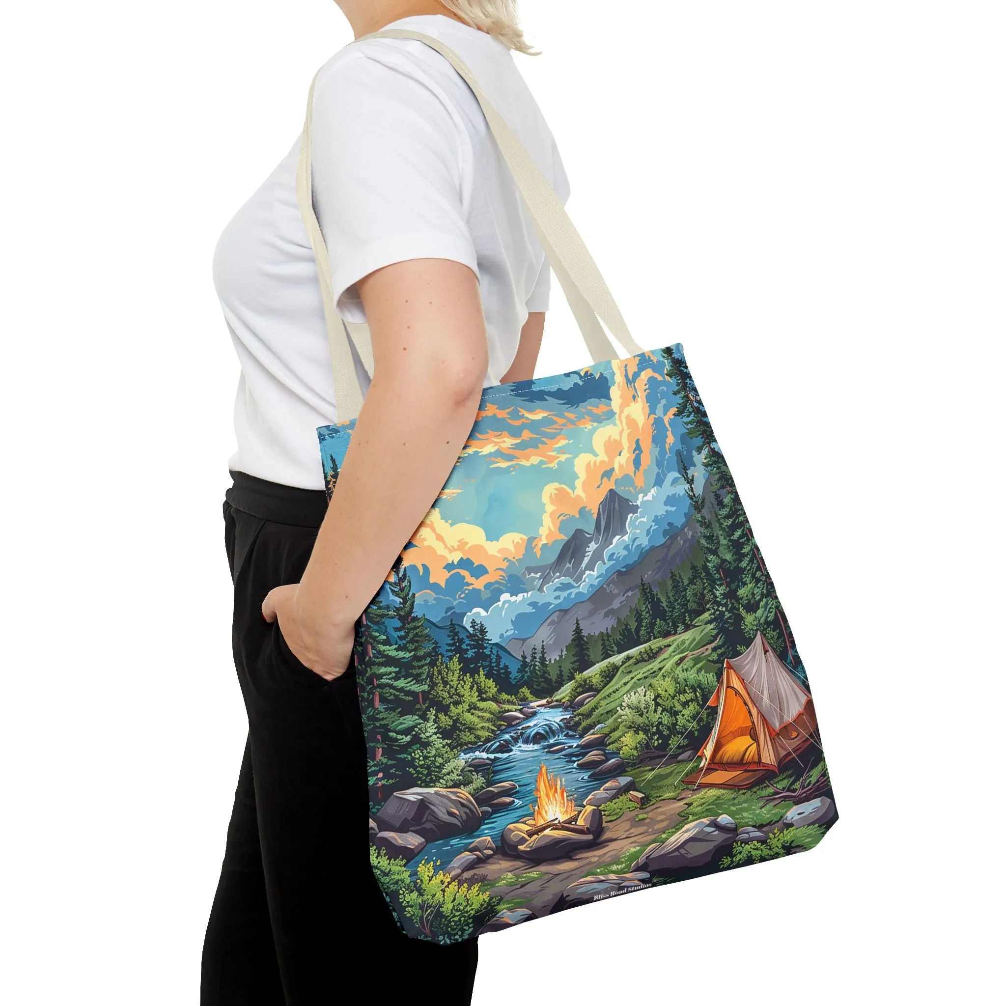 Campfire Serenity Tote Bag - Carry the Calm of the Campsite, Wherever Your Roam! Available in 3 sizes.