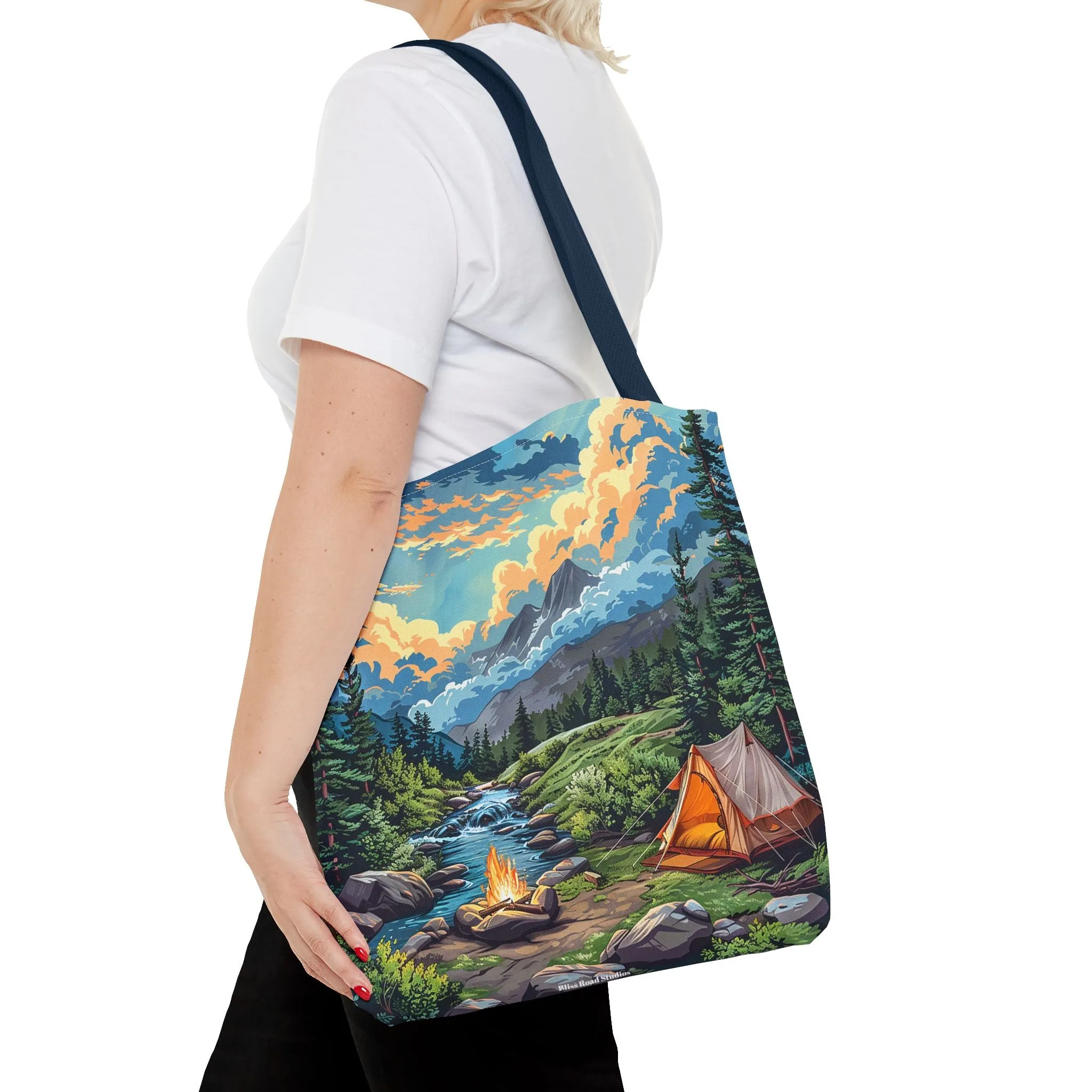 Campfire Serenity Tote Bag - Carry the Calm of the Campsite, Wherever Your Roam! Available in 3 sizes.