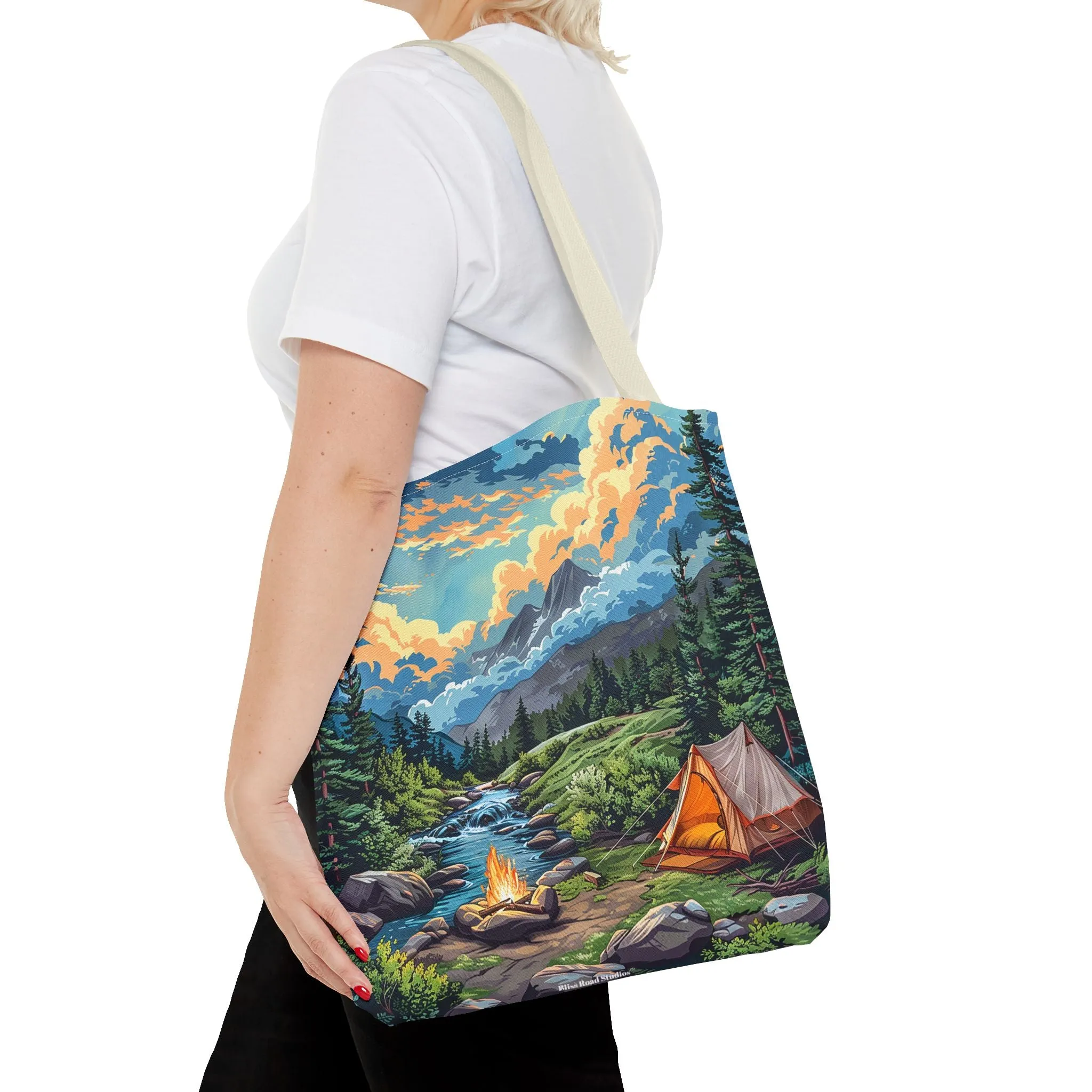 Campfire Serenity Tote Bag - Carry the Calm of the Campsite, Wherever Your Roam! Available in 3 sizes.