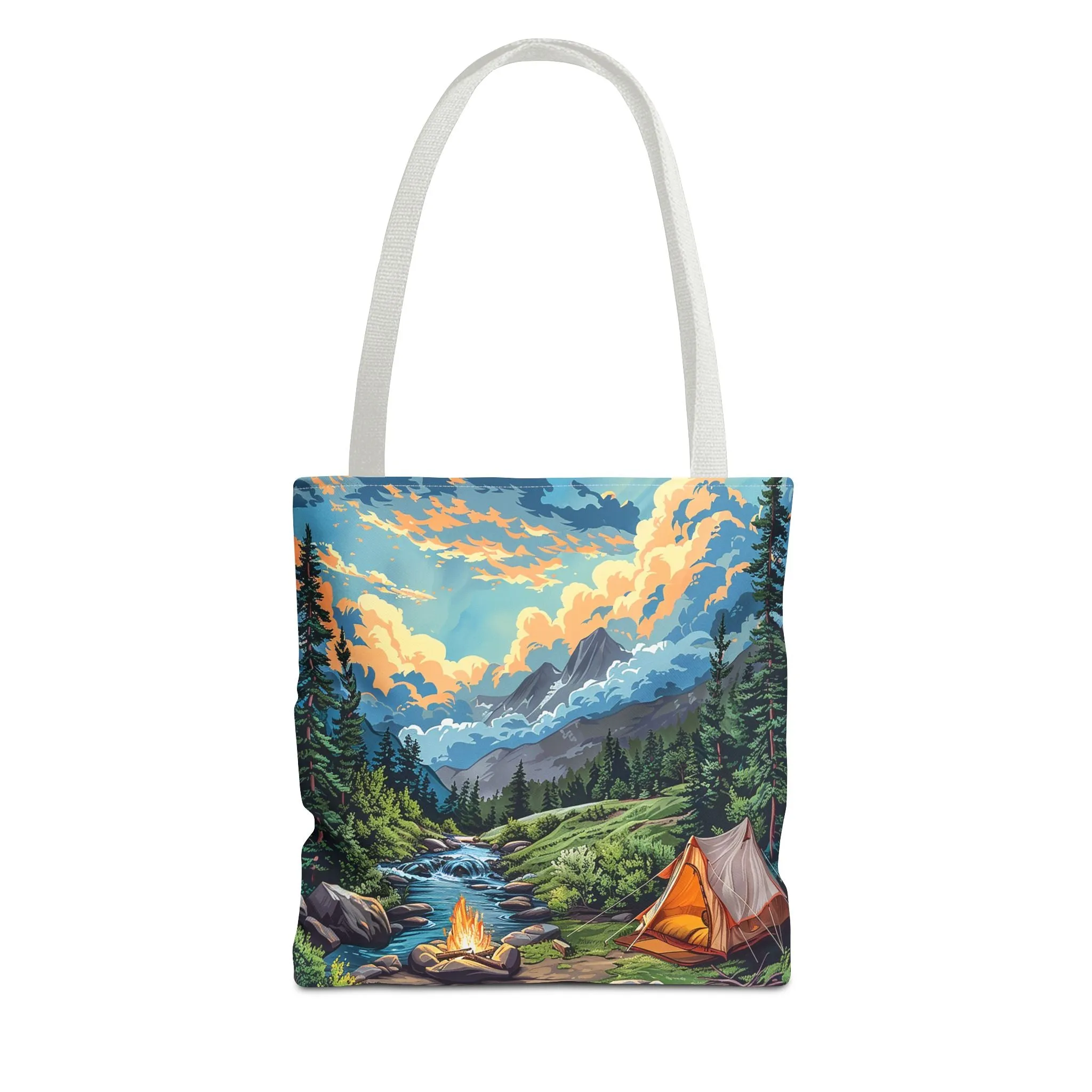 Campfire Serenity Tote Bag - Carry the Calm of the Campsite, Wherever Your Roam! Available in 3 sizes.