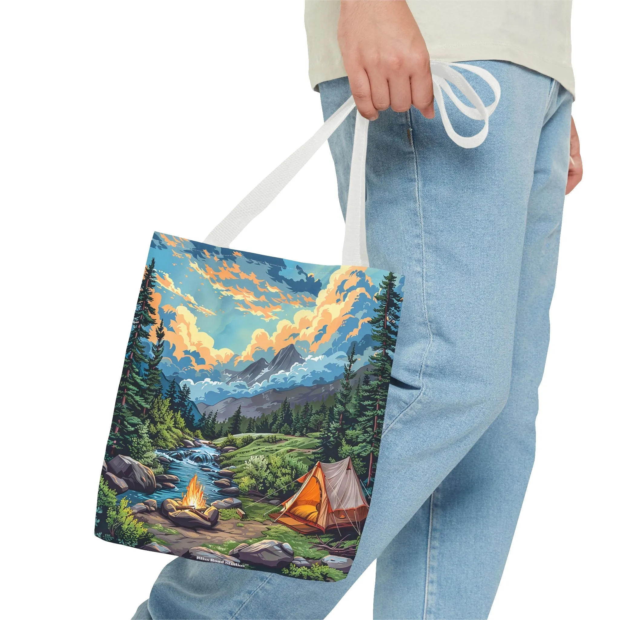 Campfire Serenity Tote Bag - Carry the Calm of the Campsite, Wherever Your Roam! Available in 3 sizes.