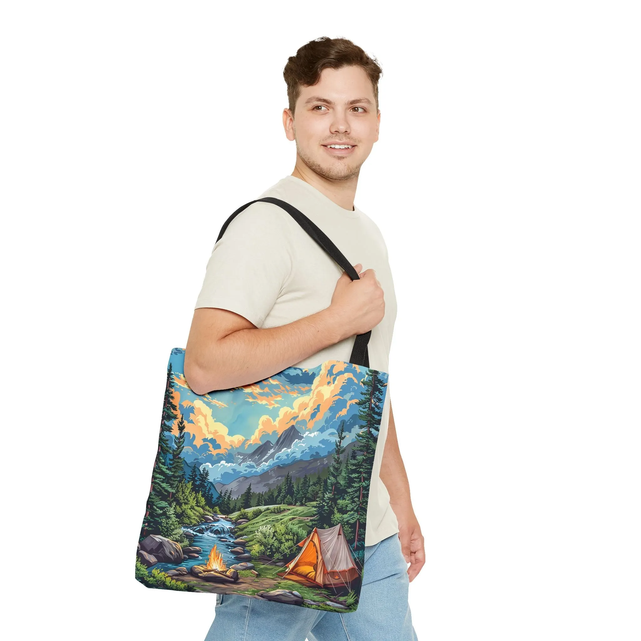 Campfire Serenity Tote Bag - Carry the Calm of the Campsite, Wherever Your Roam! Available in 3 sizes.