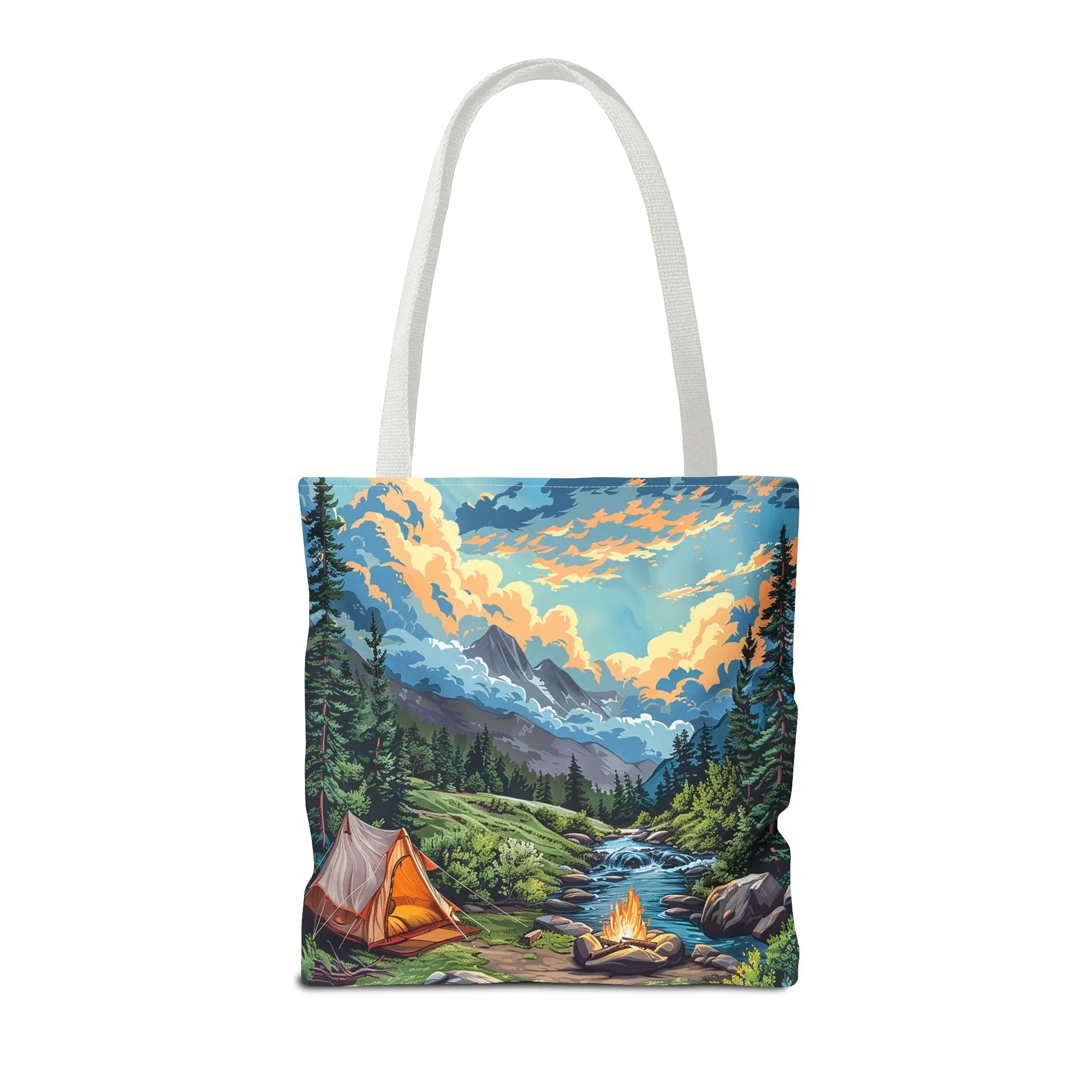 Campfire Serenity Tote Bag - Carry the Calm of the Campsite, Wherever Your Roam! Available in 3 sizes.