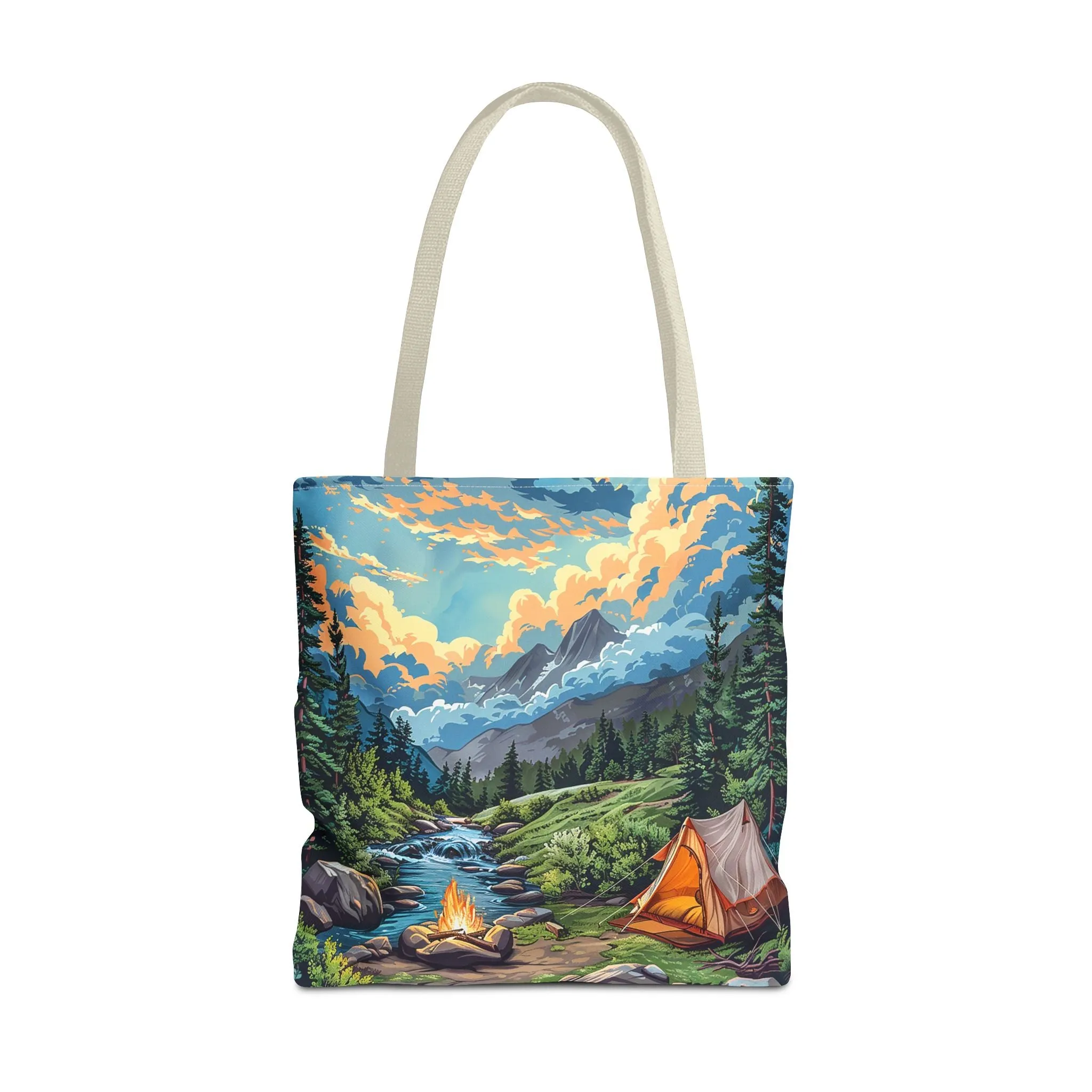 Campfire Serenity Tote Bag - Carry the Calm of the Campsite, Wherever Your Roam! Available in 3 sizes.