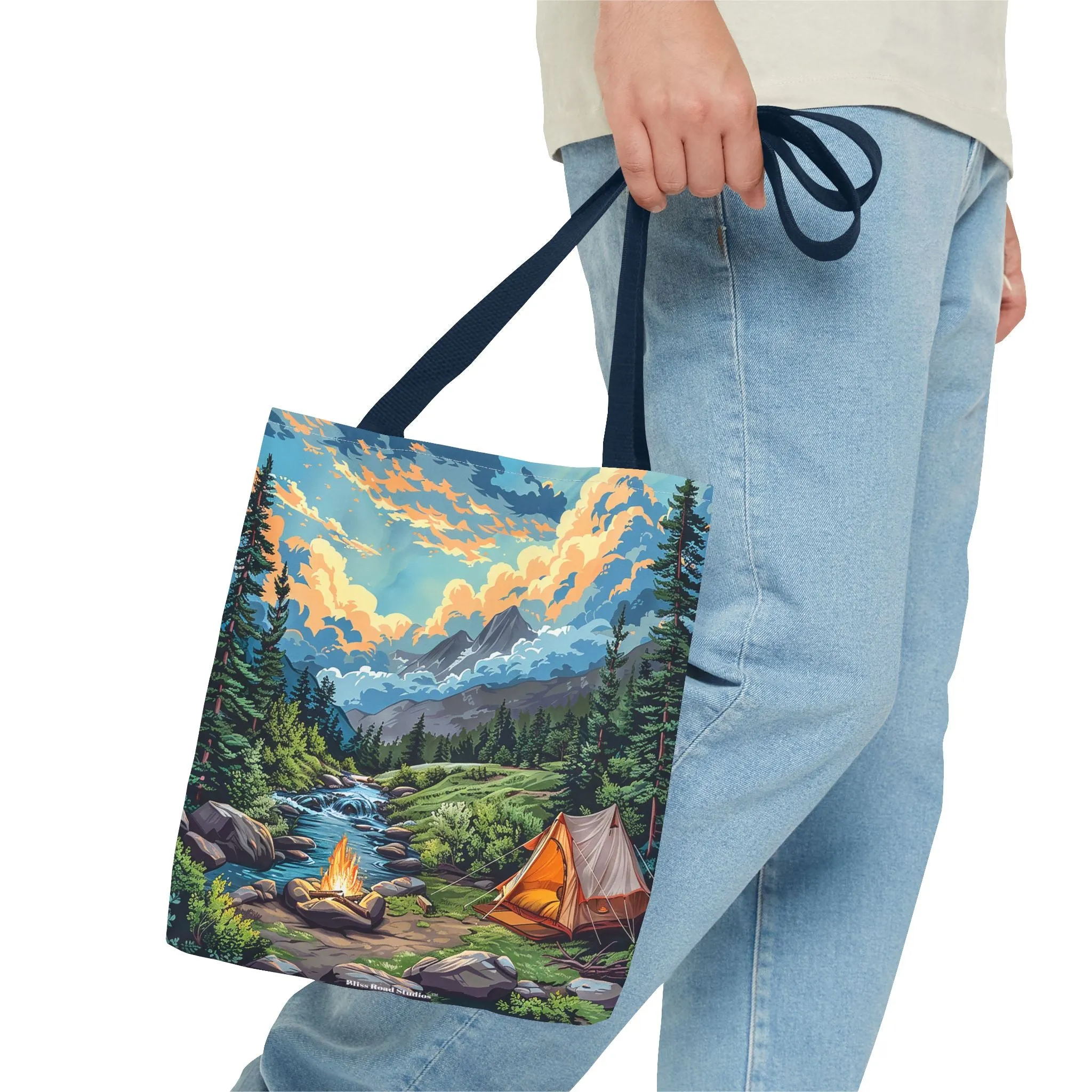 Campfire Serenity Tote Bag - Carry the Calm of the Campsite, Wherever Your Roam! Available in 3 sizes.