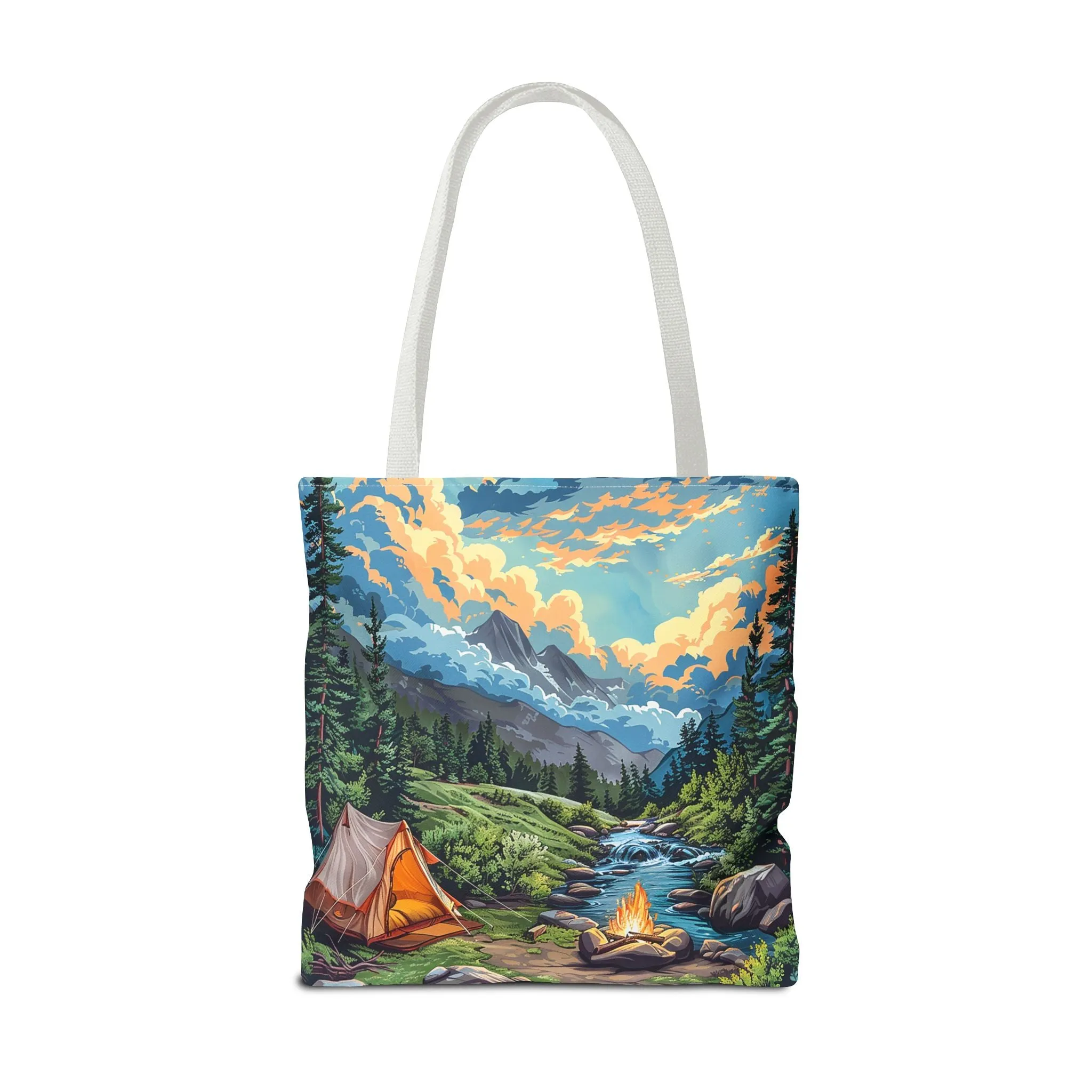 Campfire Serenity Tote Bag - Carry the Calm of the Campsite, Wherever Your Roam! Available in 3 sizes.
