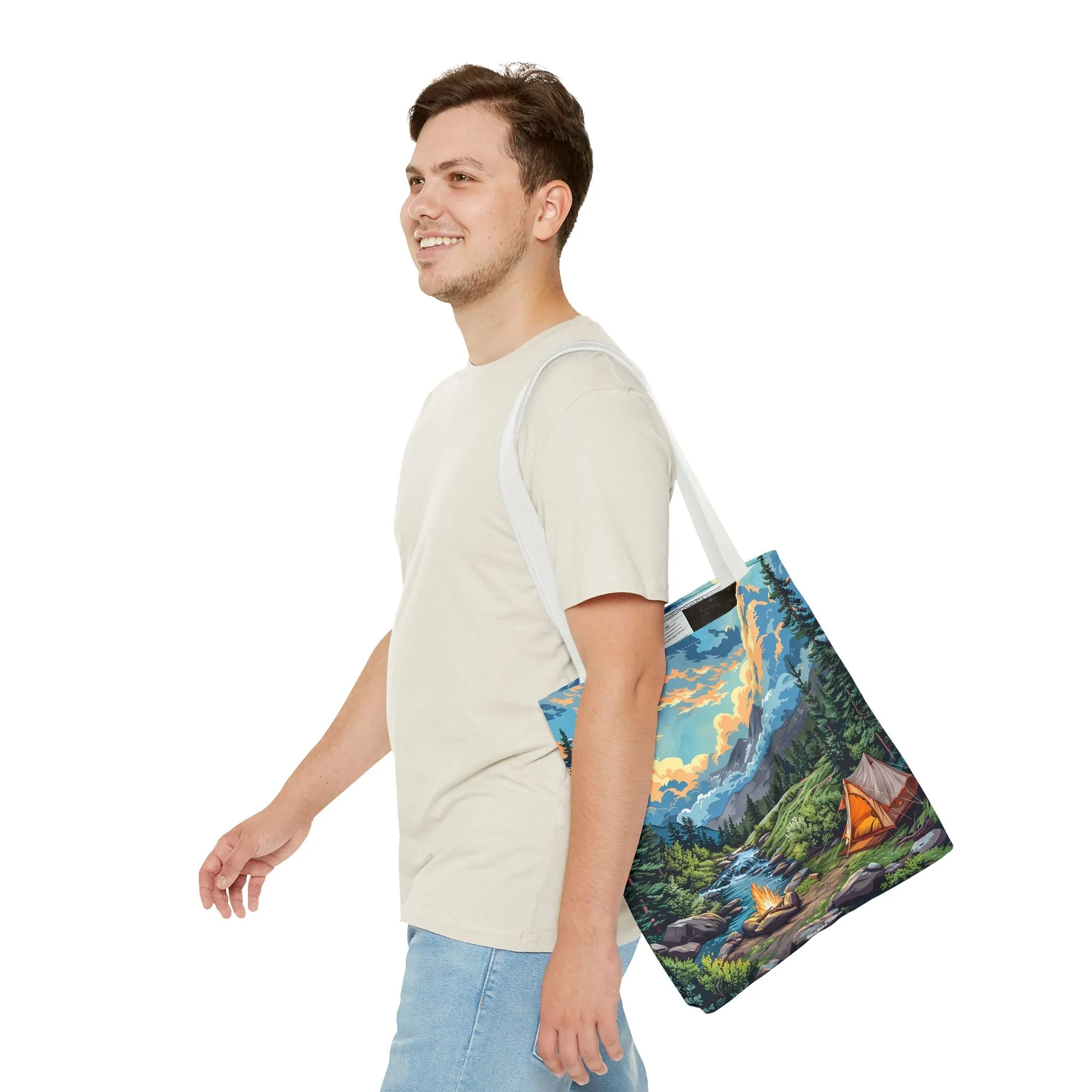 Campfire Serenity Tote Bag - Carry the Calm of the Campsite, Wherever Your Roam! Available in 3 sizes.