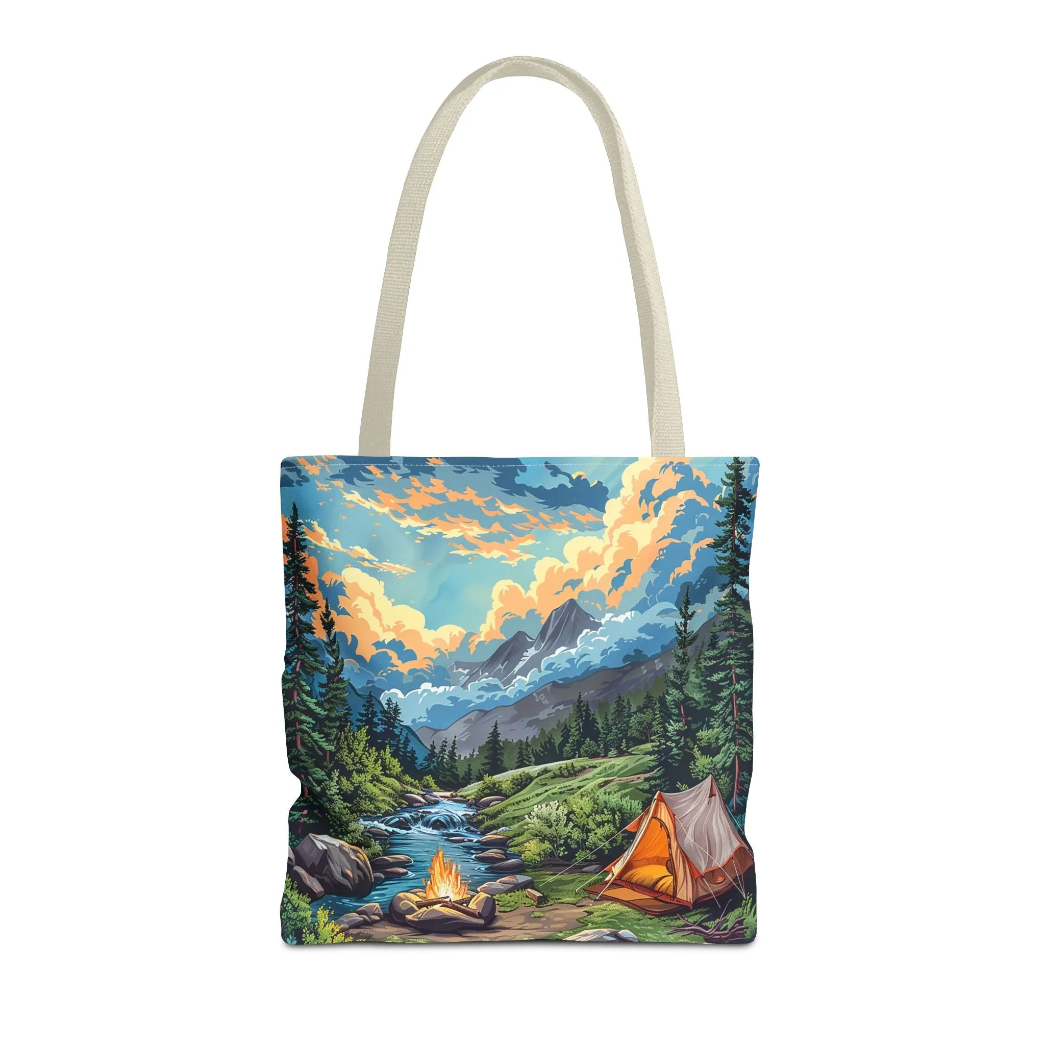 Campfire Serenity Tote Bag - Carry the Calm of the Campsite, Wherever Your Roam! Available in 3 sizes.