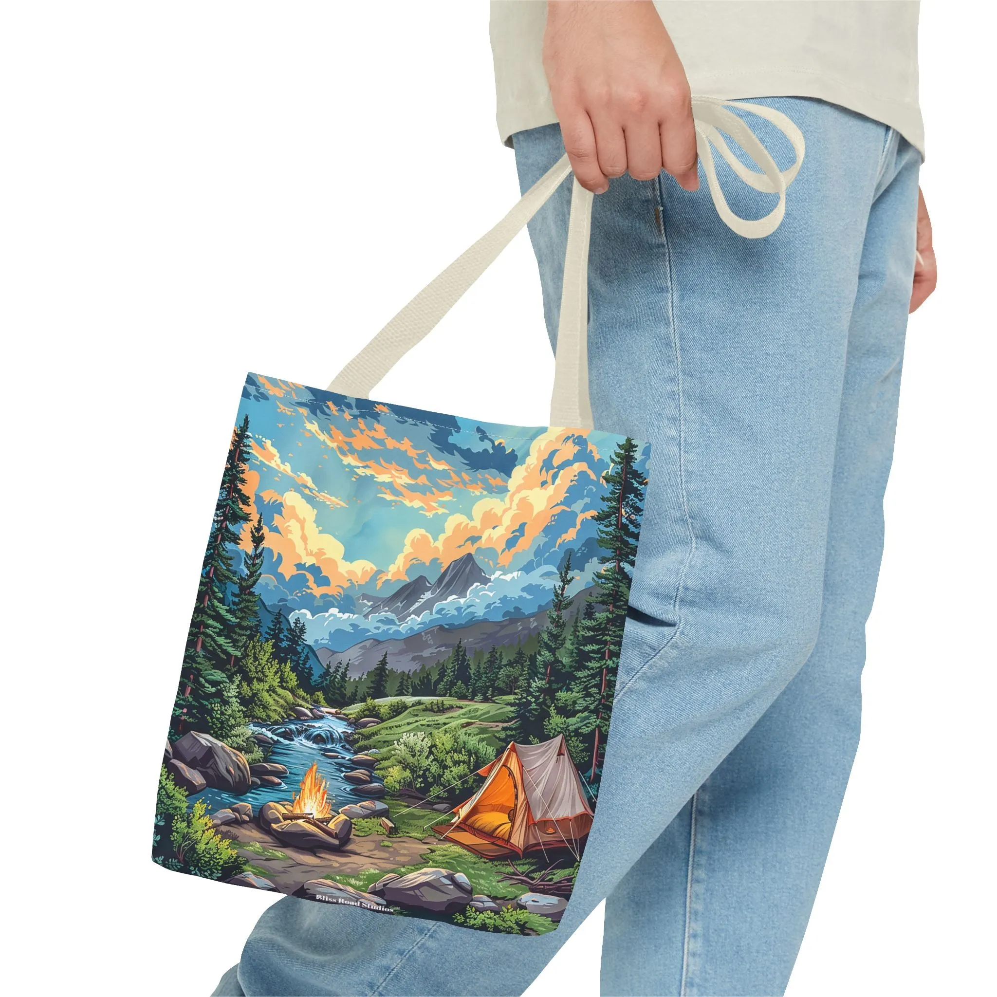 Campfire Serenity Tote Bag - Carry the Calm of the Campsite, Wherever Your Roam! Available in 3 sizes.
