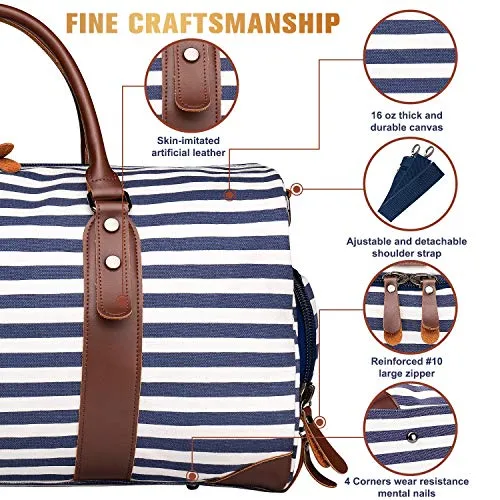 Canvas Leather Duffel Bag - Overnight Travel Carry On Tote