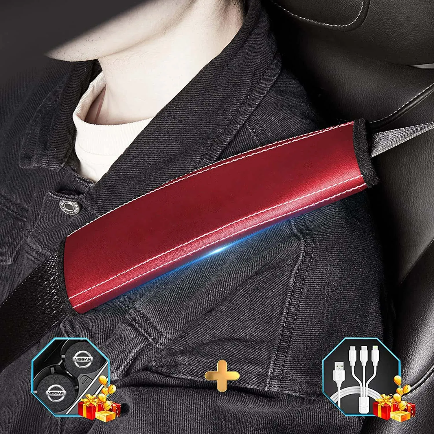 Car Seat Belt Covers (2PCS), Custom Fit For Your Cars, Microfiber Leather Seat Belt Shoulder Pads for More Comfortable Driving, Car Accessories VE13994