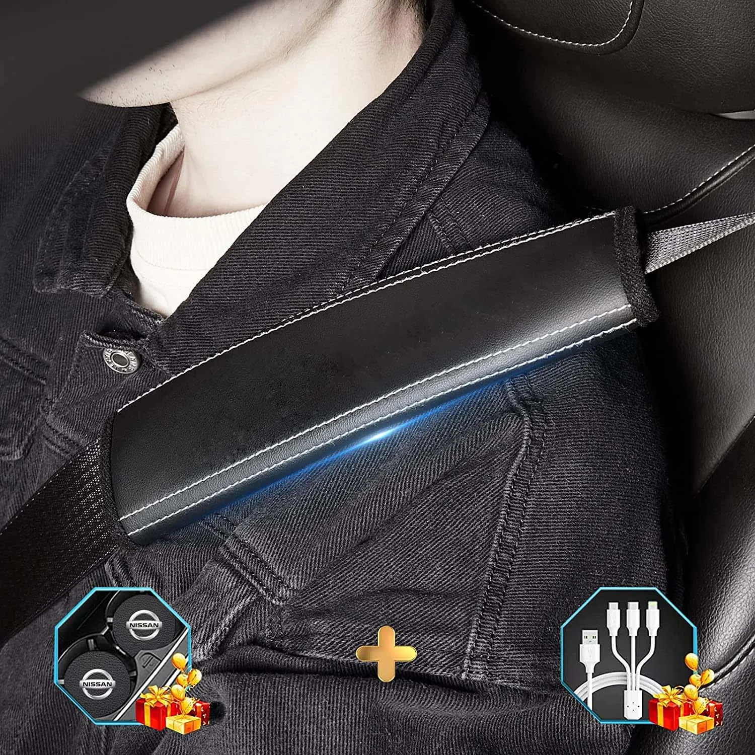 Car Seat Belt Covers (2PCS), Custom Fit For Your Cars, Microfiber Leather Seat Belt Shoulder Pads for More Comfortable Driving, Car Accessories VE13994