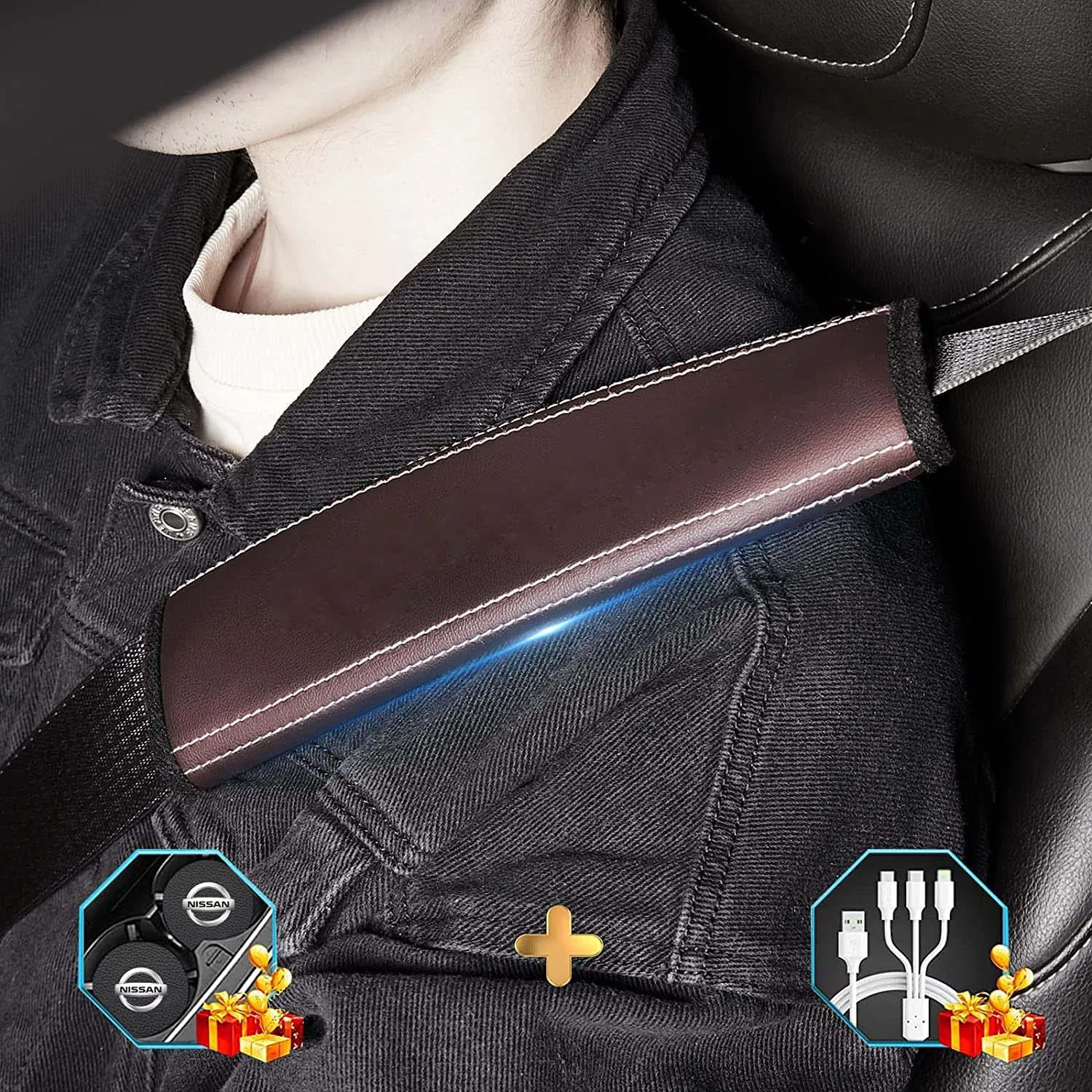 Car Seat Belt Covers (2PCS), Custom Fit For Your Cars, Microfiber Leather Seat Belt Shoulder Pads for More Comfortable Driving, Car Accessories VE13994