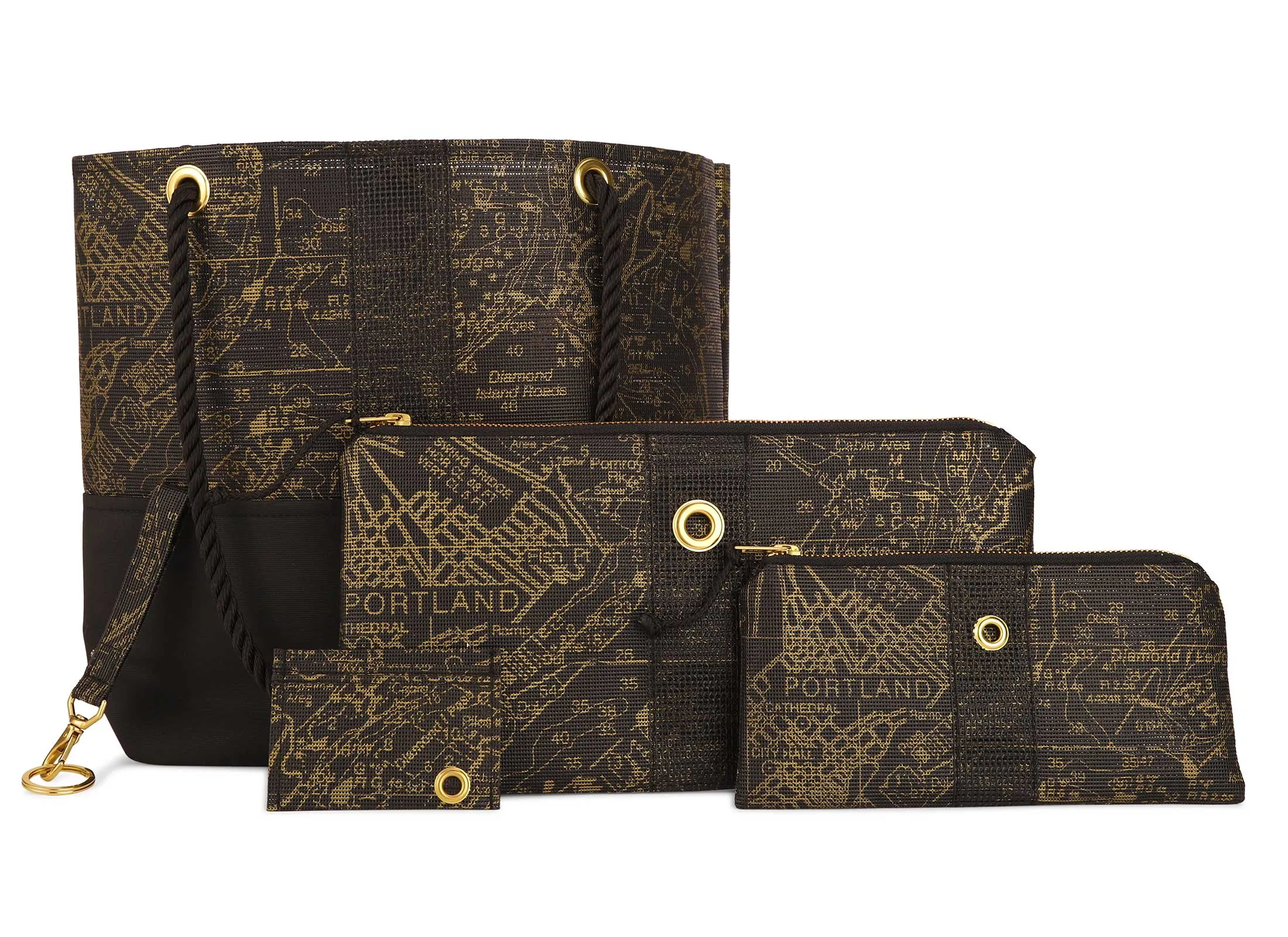 Casco Bay Chart in Black & Gold Tote