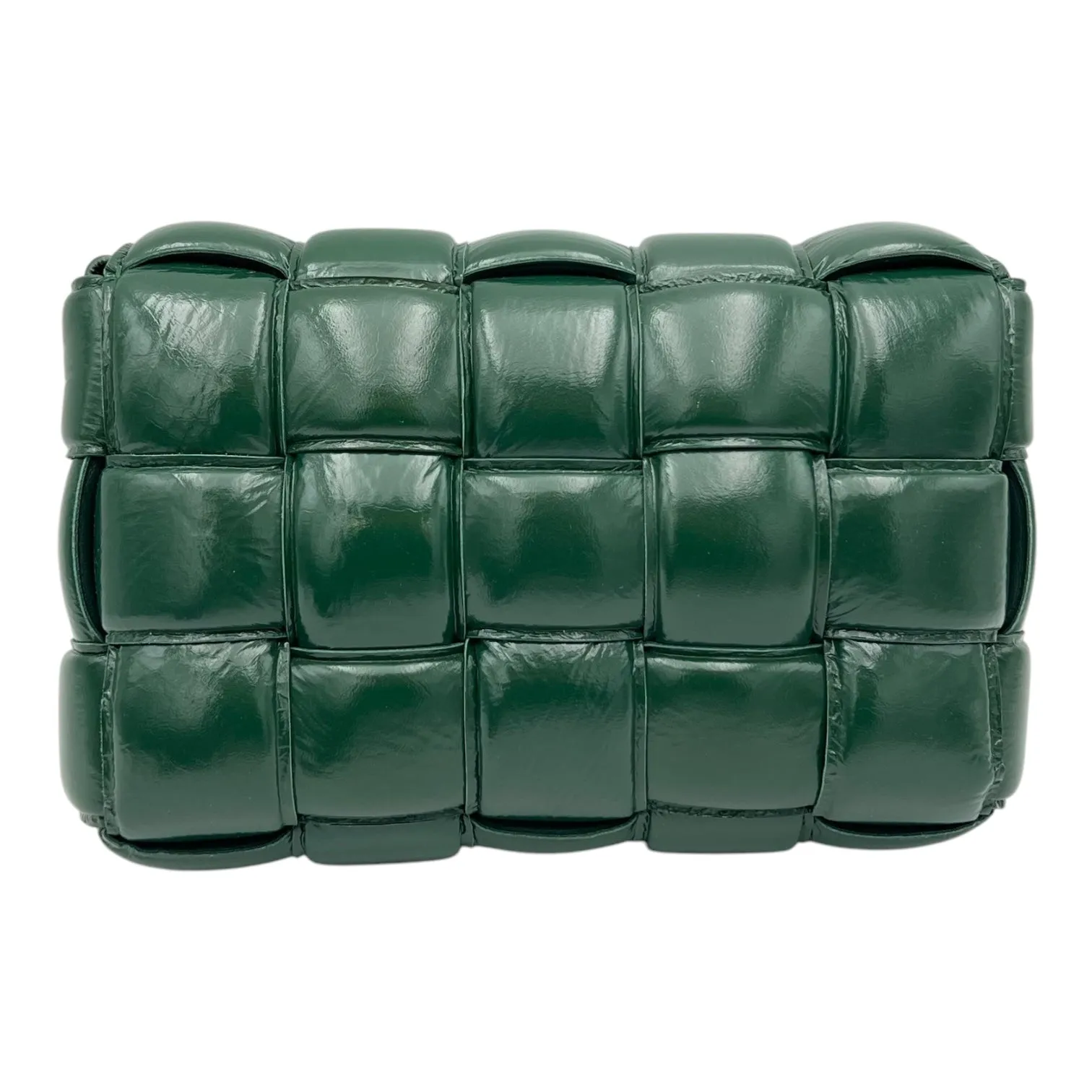 Cassette Shoulder Bag Green in Patent Leather, Gold hardware