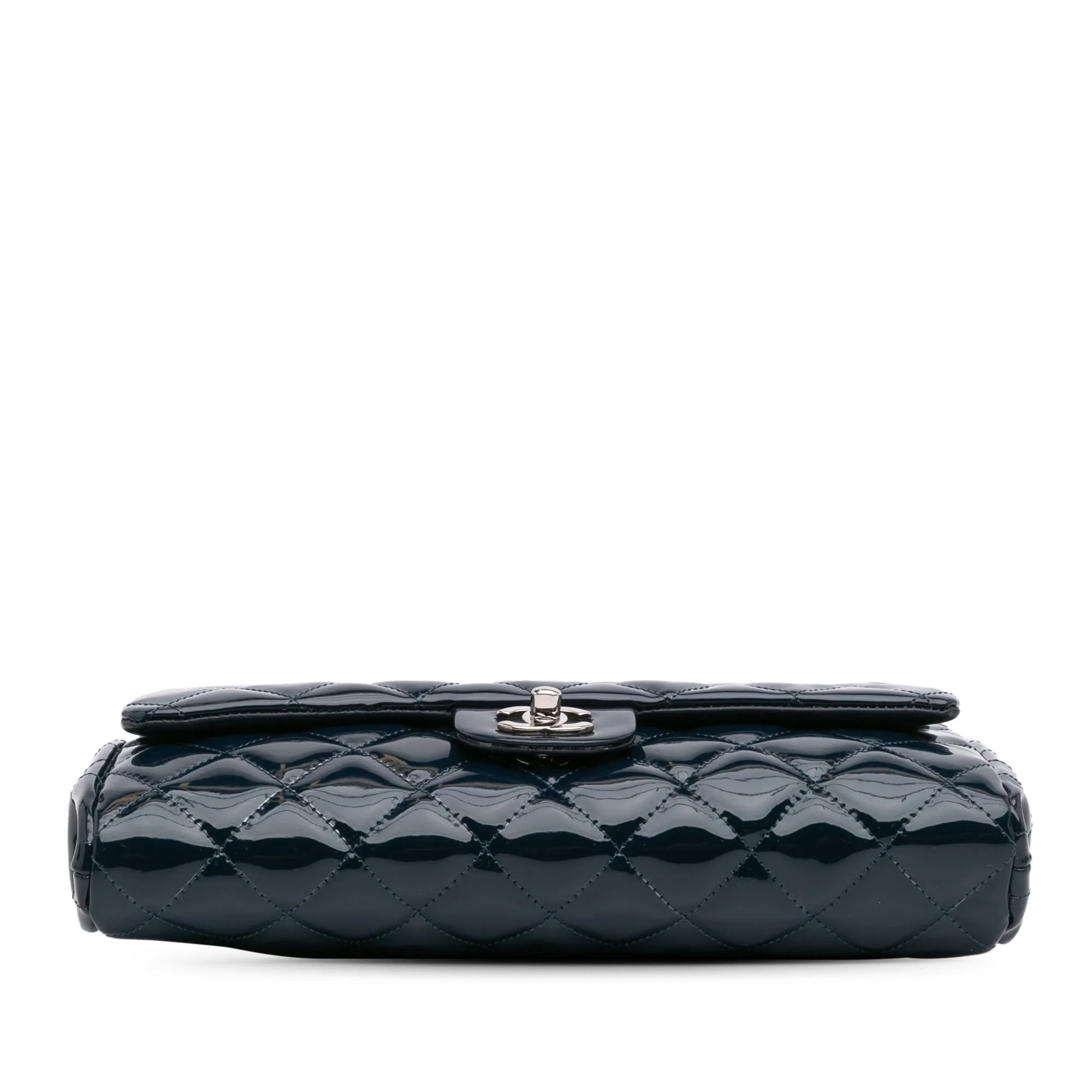CC Quilted Patent Clutch With Chain
