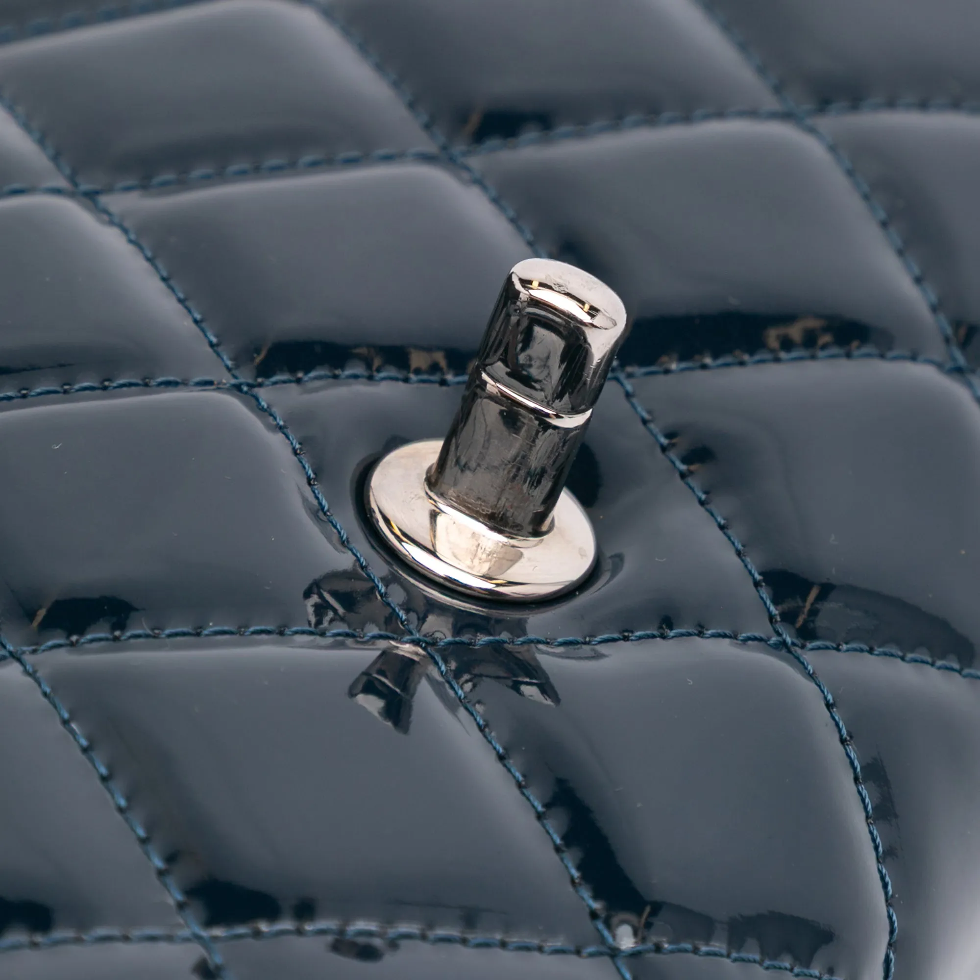 CC Quilted Patent Clutch With Chain