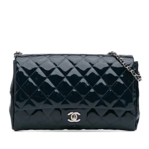 CC Quilted Patent Clutch With Chain