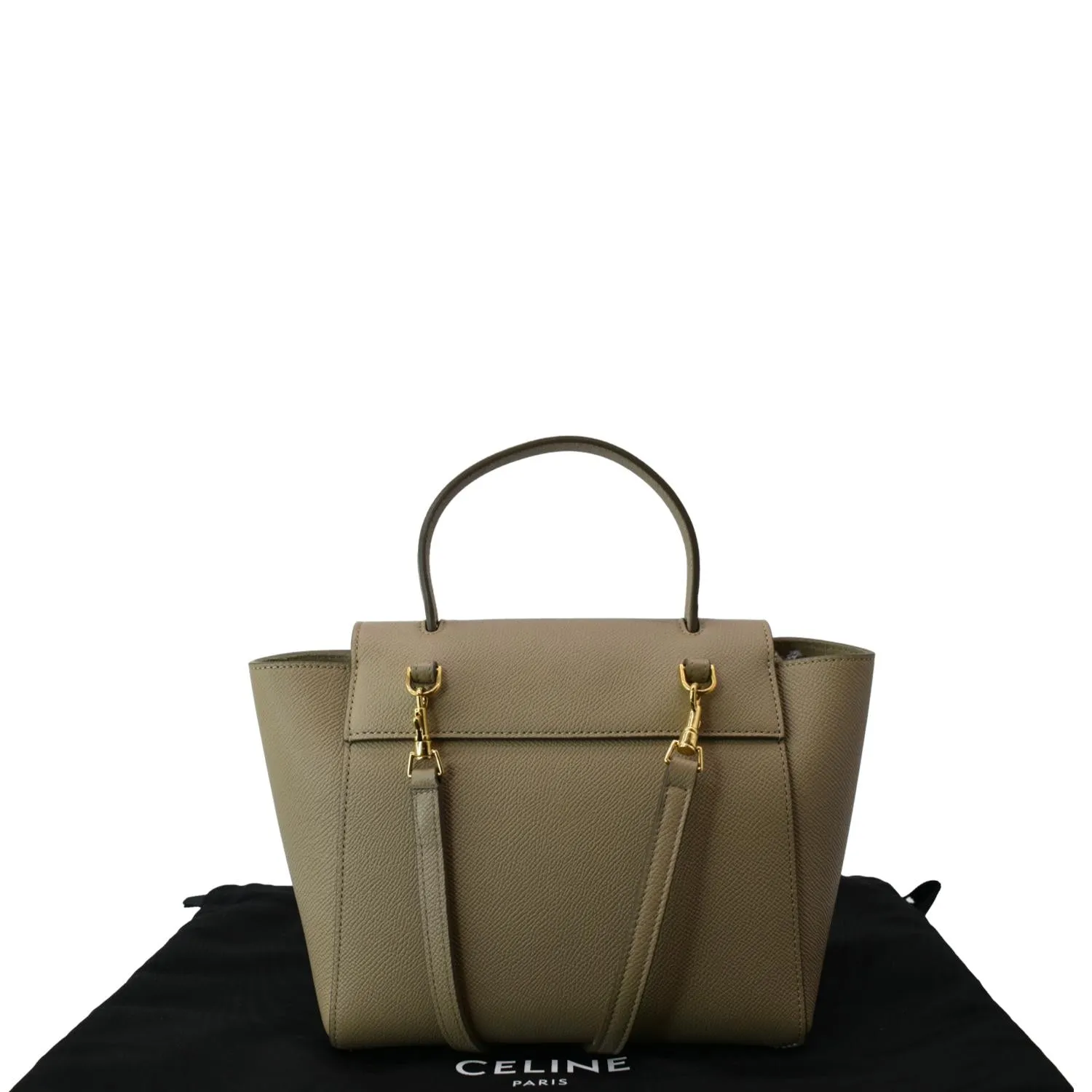 CELINE Mini Belt Grained Leather 2Way Shoulder Bag Taupe