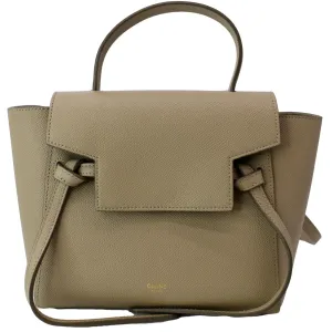 CELINE Mini Belt Grained Leather 2Way Shoulder Bag Taupe
