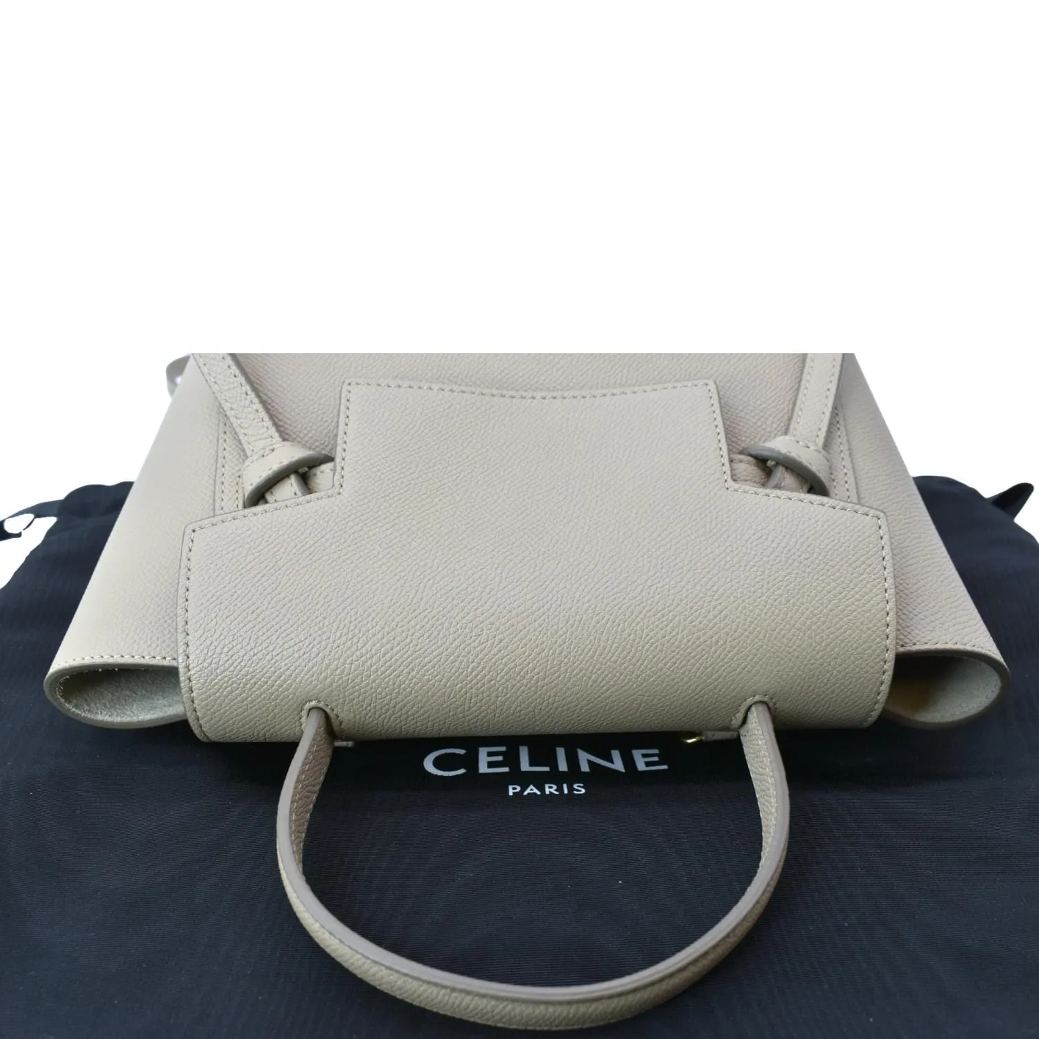 CELINE Mini Belt Grained Leather 2Way Shoulder Bag Taupe