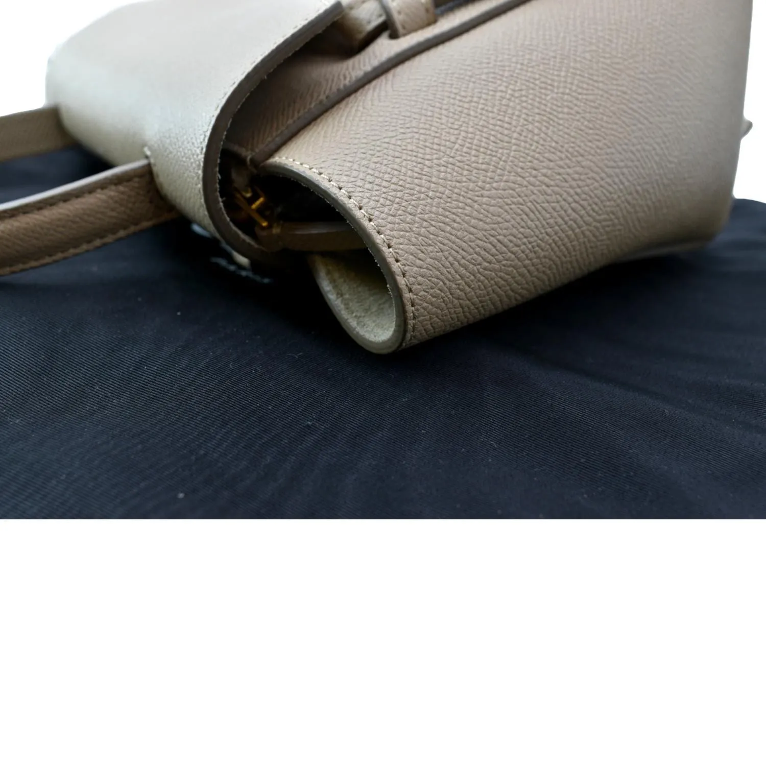 CELINE Mini Belt Grained Leather 2Way Shoulder Bag Taupe