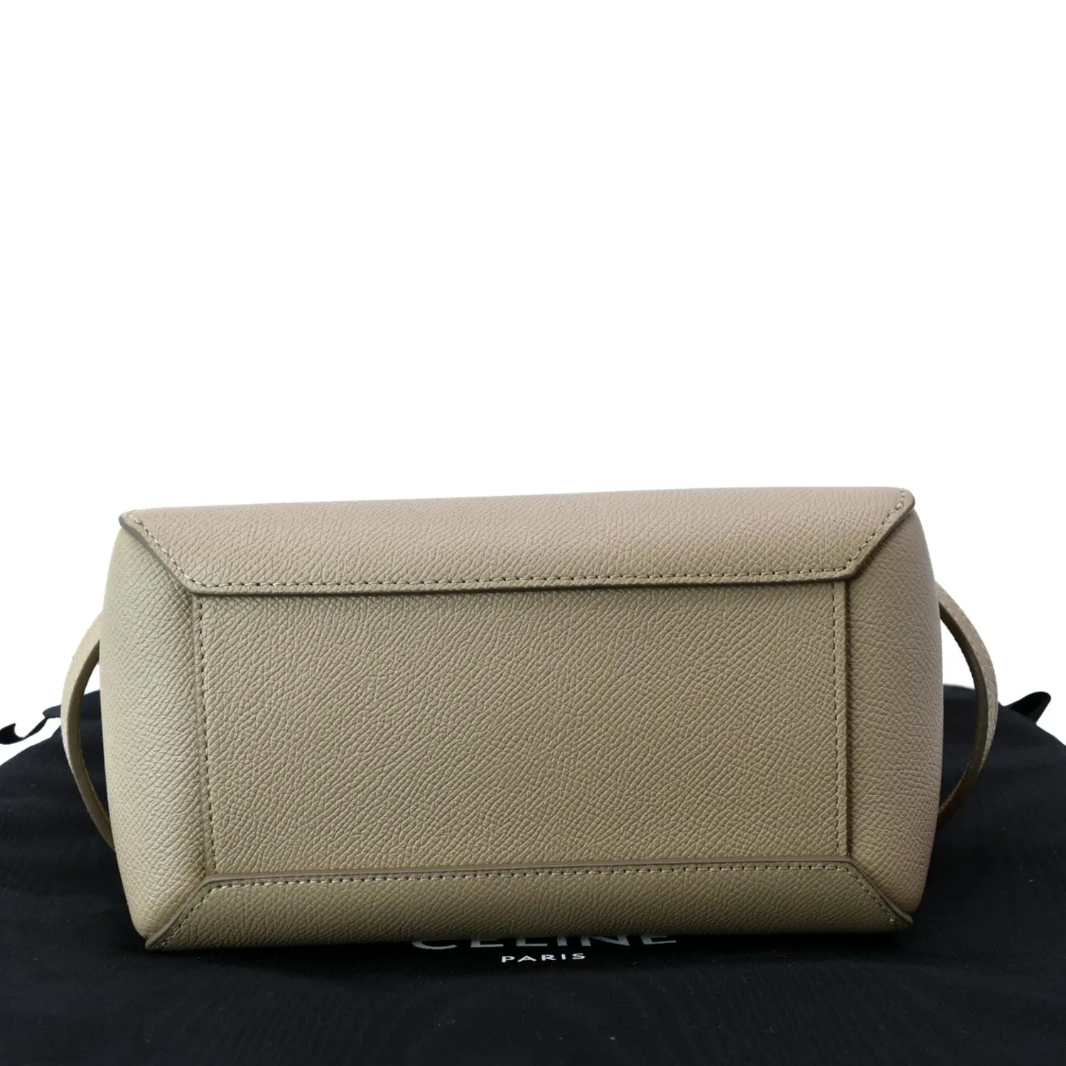 CELINE Mini Belt Grained Leather 2Way Shoulder Bag Taupe