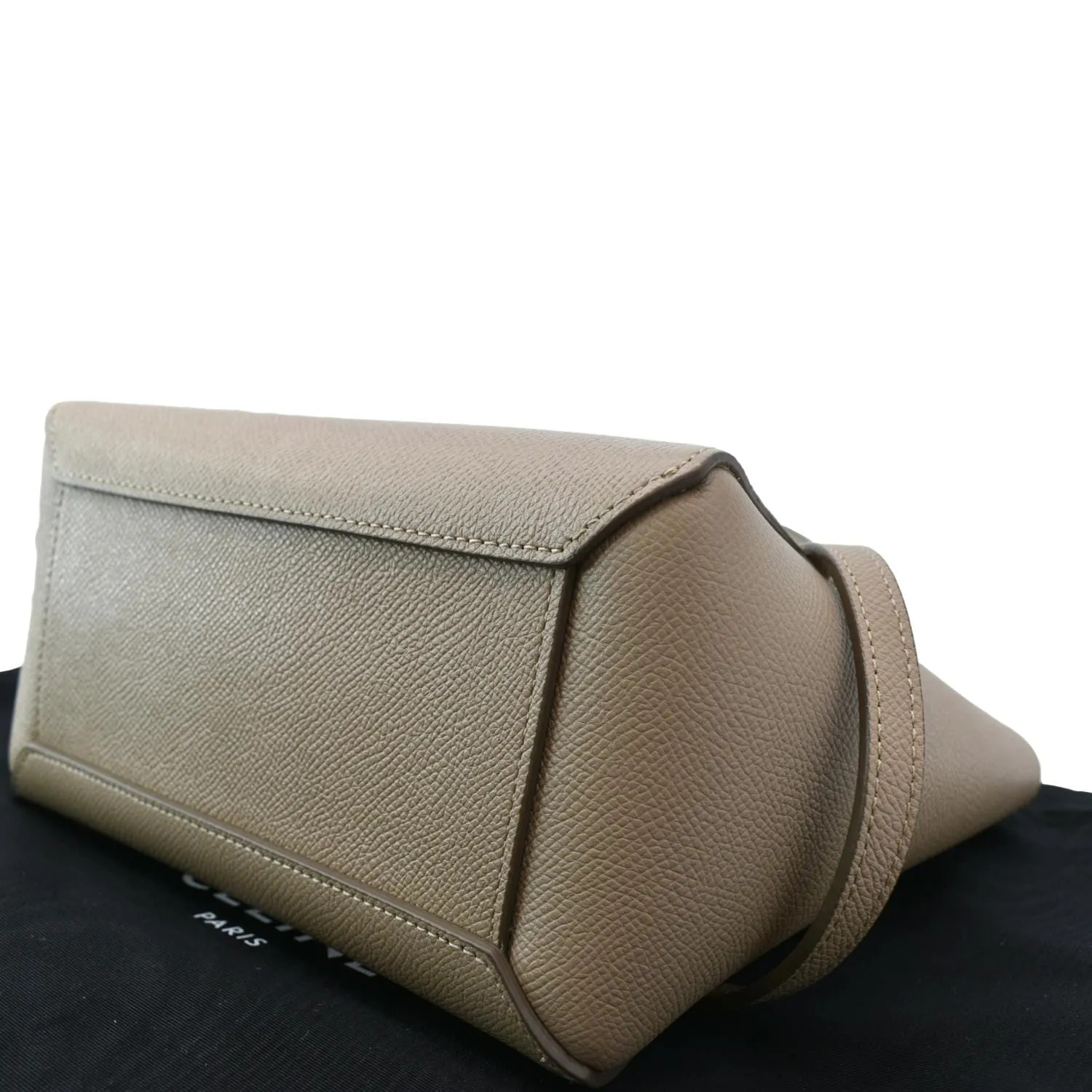 CELINE Mini Belt Grained Leather 2Way Shoulder Bag Taupe