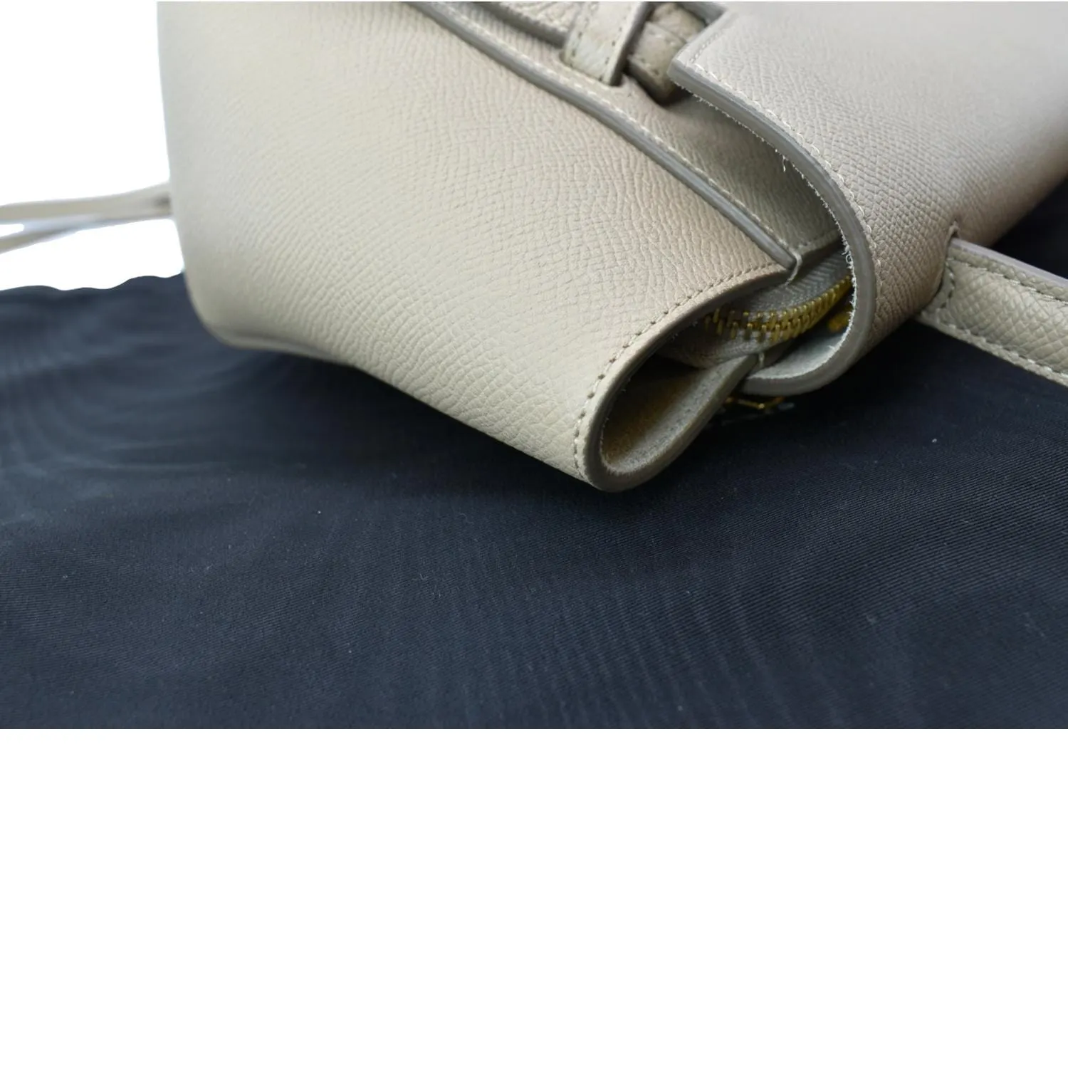 CELINE Mini Belt Grained Leather 2Way Shoulder Bag Taupe