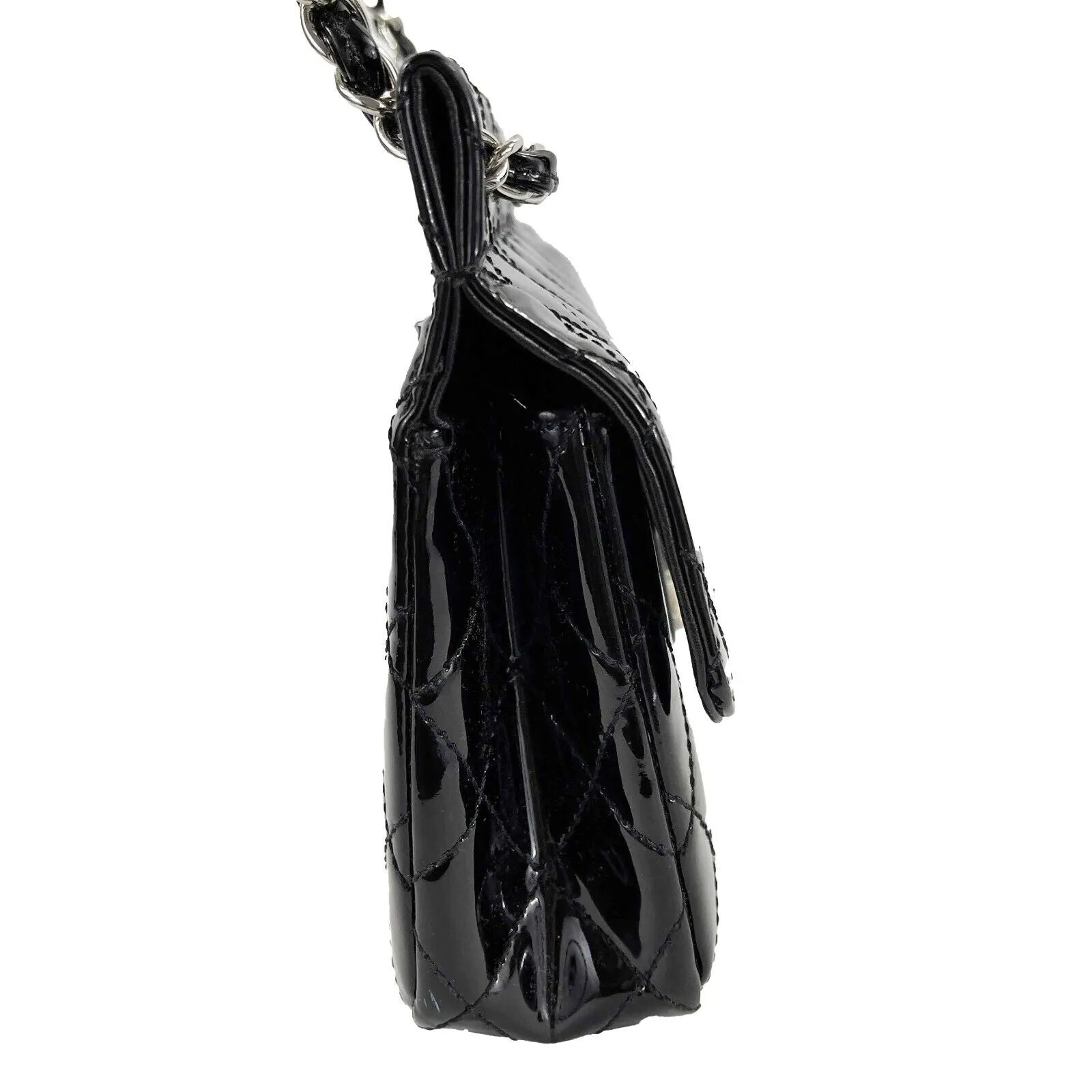CHANEL 05 Patent Chain Through Flap Bag Quilted - Black / Silver-tone Crossbody