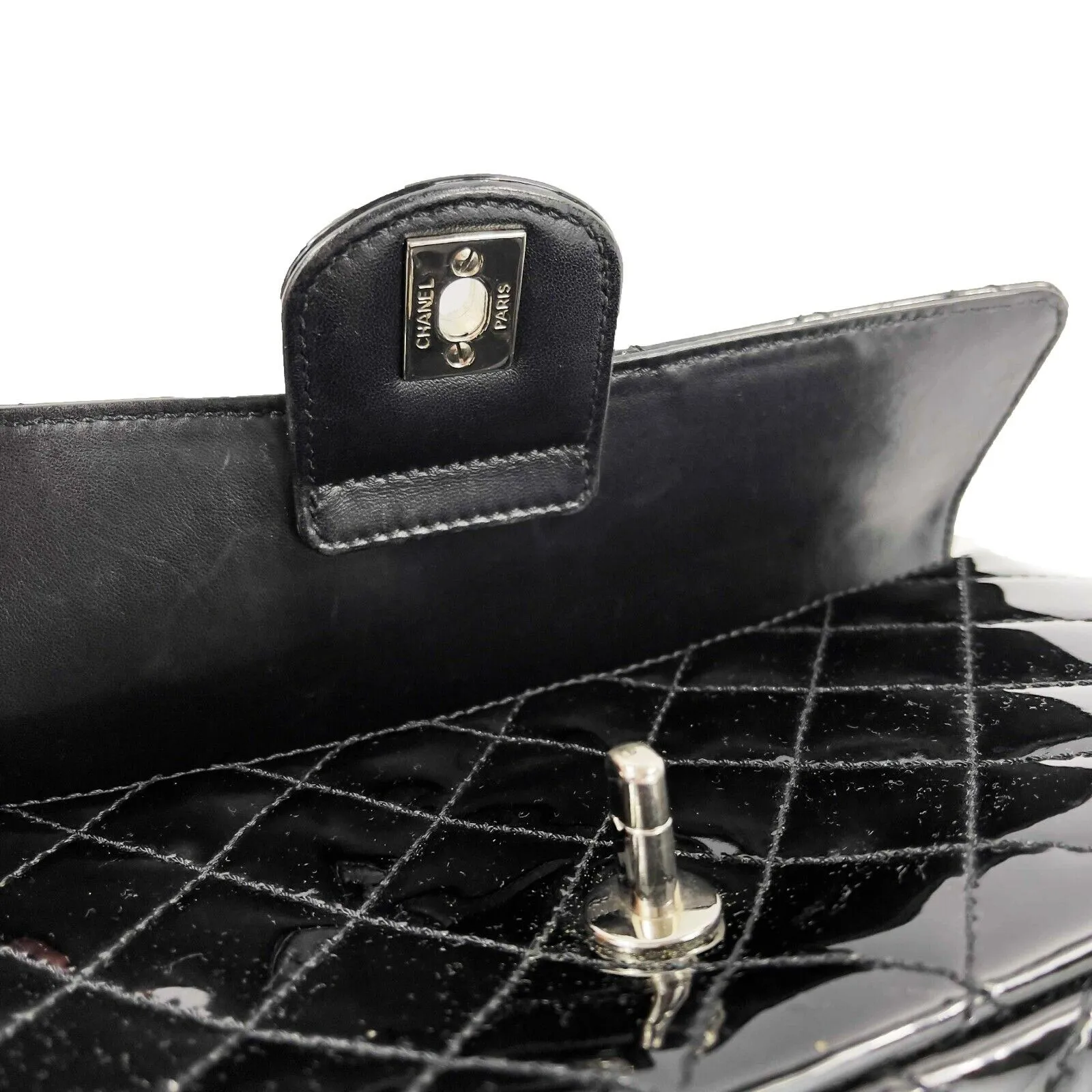 CHANEL 05 Patent Chain Through Flap Bag Quilted - Black / Silver-tone Crossbody