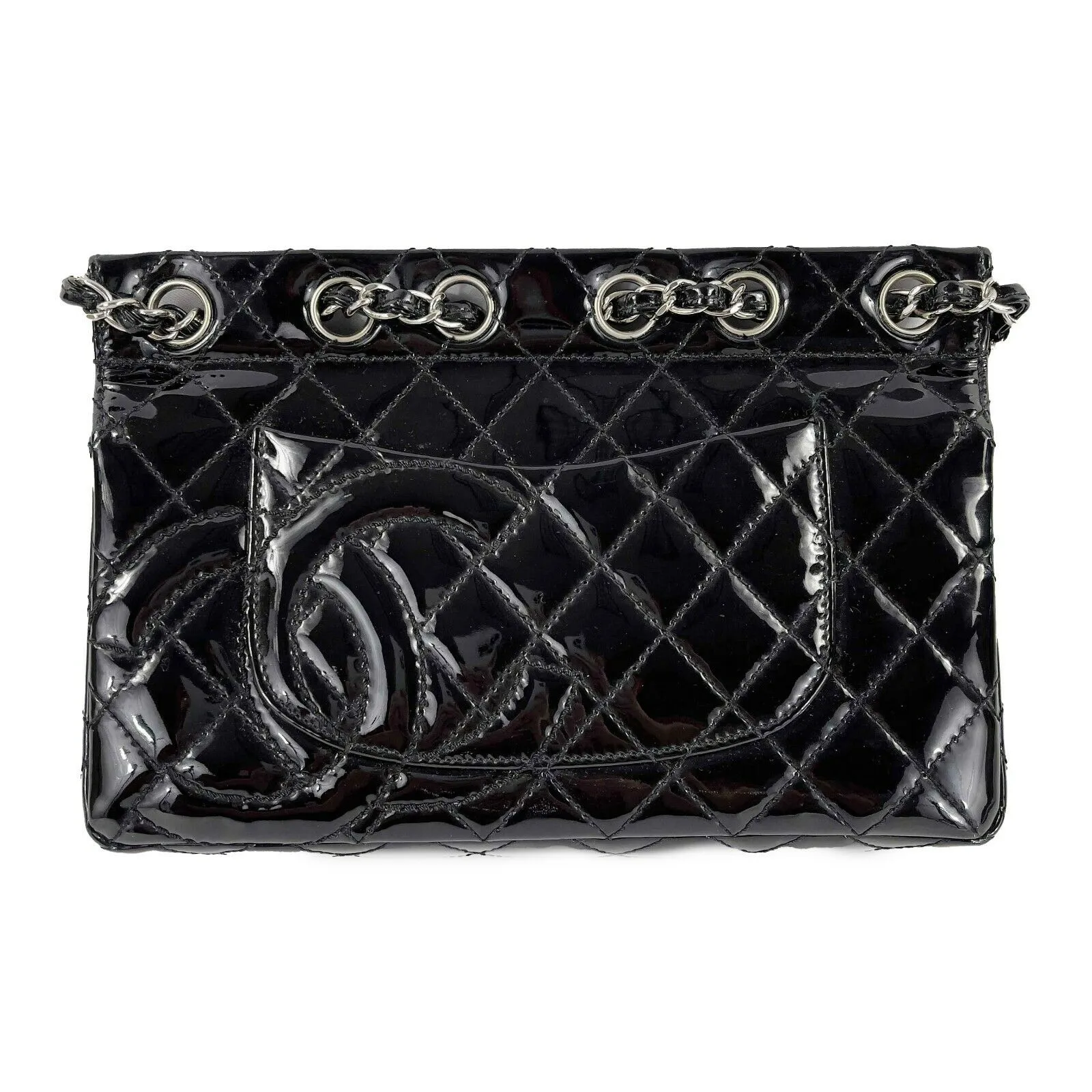 CHANEL 05 Patent Chain Through Flap Bag Quilted - Black / Silver-tone Crossbody