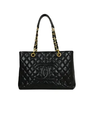 Chanel 2010-2011 Black Caviar Leather Quilted Grand Shopper Tote Discontinued Bag
