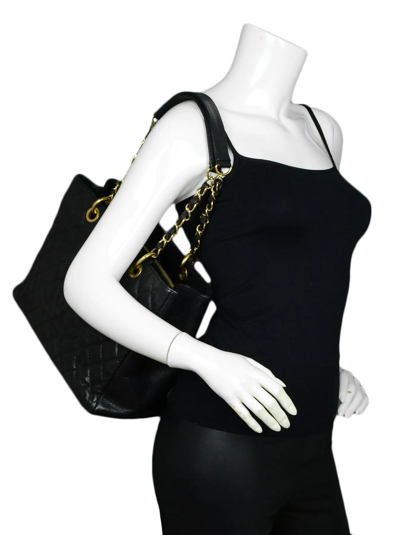 Chanel 2010-2011 Black Caviar Leather Quilted Grand Shopper Tote Discontinued Bag