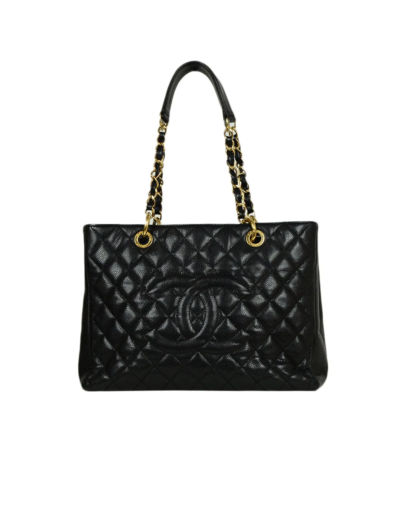 Chanel 2010-2011 Black Caviar Leather Quilted Grand Shopper Tote Discontinued Bag